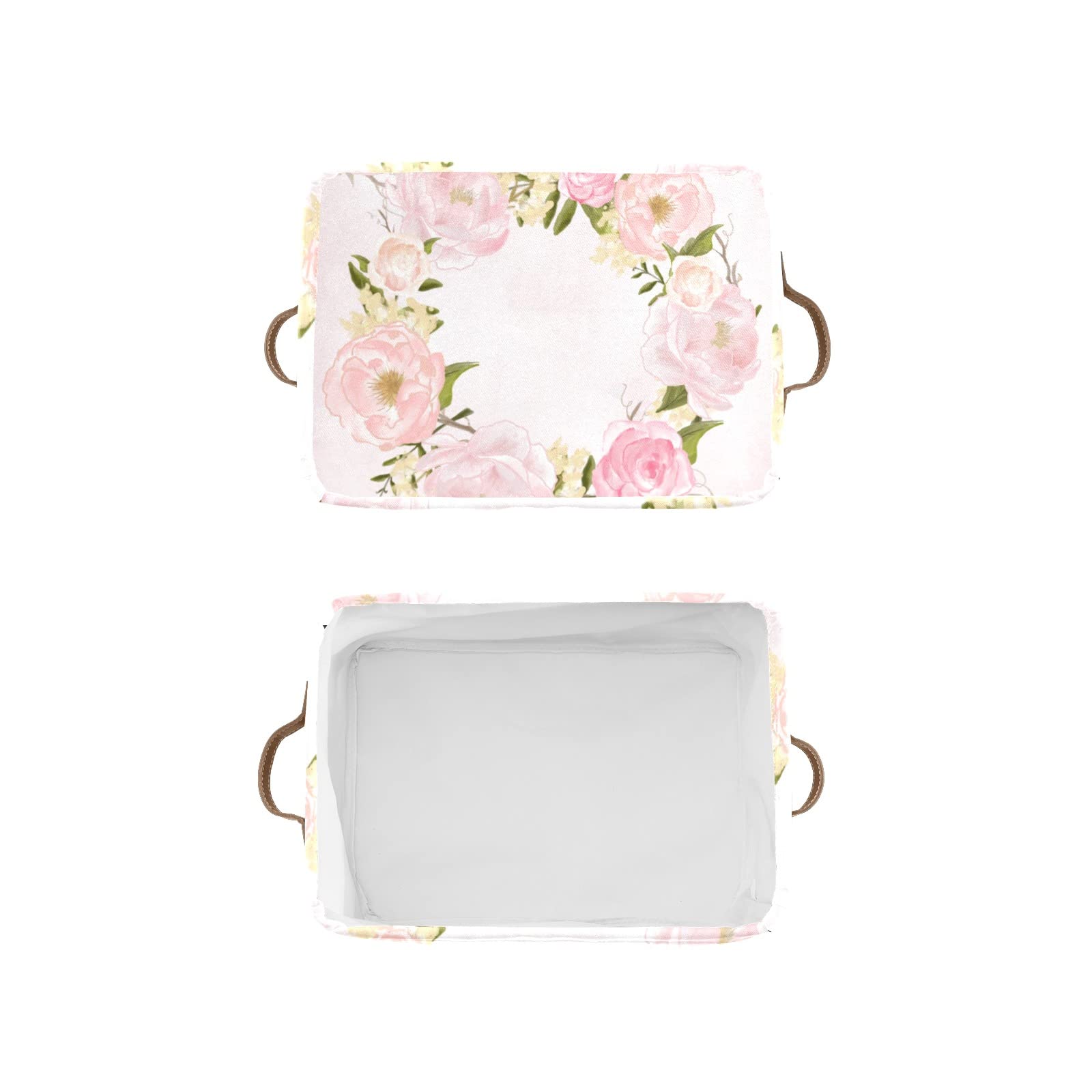 Personalized Pink Floral Storage Bins with Handles - 2 Pack Custom Text Closet Organizers for Bedroom, Bathroom & Nursery Organization