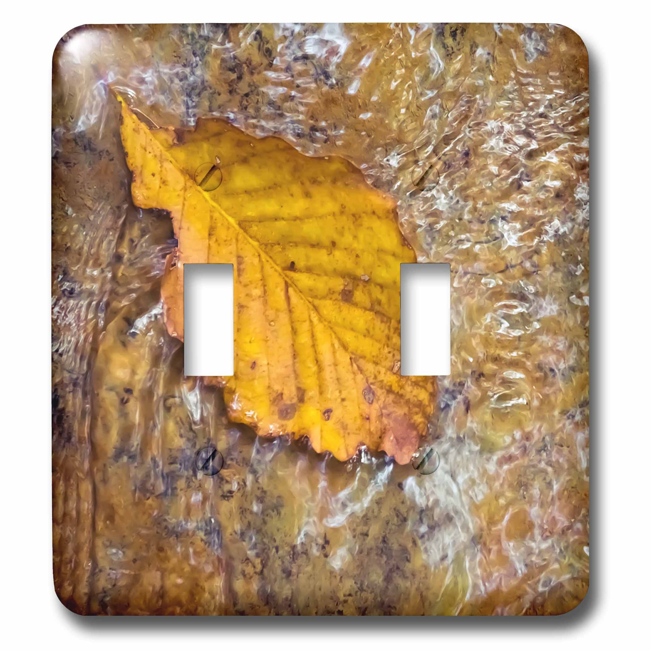 3D Rose Yellow Autumn Leaf on Water Double Toggle Switch - Decorative Wall Plate Cover for Home, Office, or Dorm Room Decor