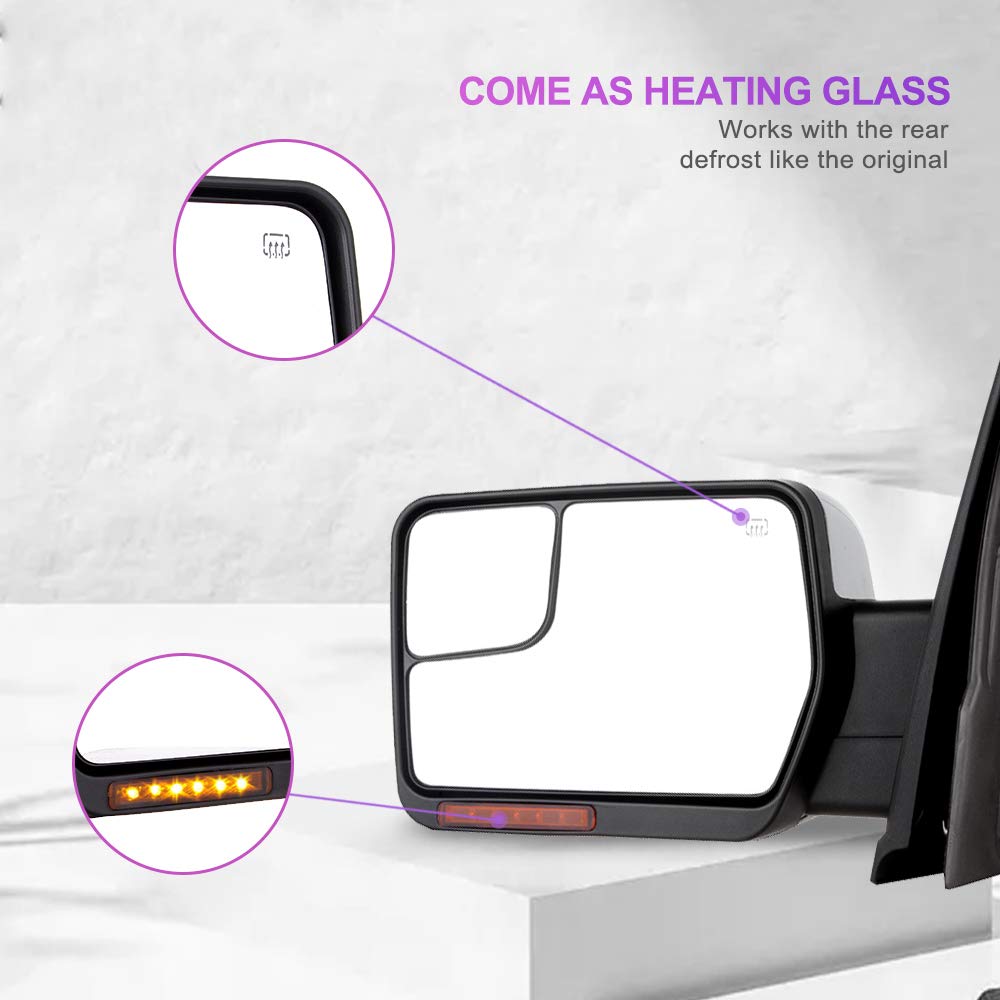 INEEDUP Towing Mirrors for Ford F-150 2004-2014 - Power Adjustable Heated Side Mirrors with Turn Signal Lights (Left & Right) - Perfect for Enhanced Visibility & Safety While Towing Trailers or Large Loads