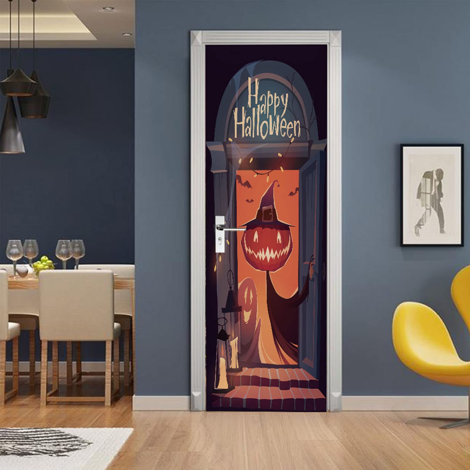GLWANJG Halloween Horror Pumpkin Door Stickers - Self-Adhesive Wooden Decals for Home Decor, Spooky Wall Stickers for Doors & Windows | Perfect for Halloween Party Decorations & Haunted House Themes