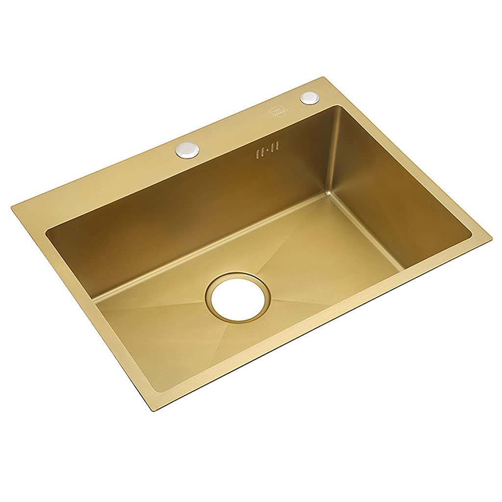 Premium Stainless Steel Undermount Kitchen Sink - Microcrystalline Gold Nano Coated Single Bowl Sink with Drain Assembly & Faucet - 3mm Thickened Design with Retractable Filter Basket (3 Size Options) - Perfect for Modern Luxury Kitchens, Restaurant Prep Areas & Home Renovation Projects