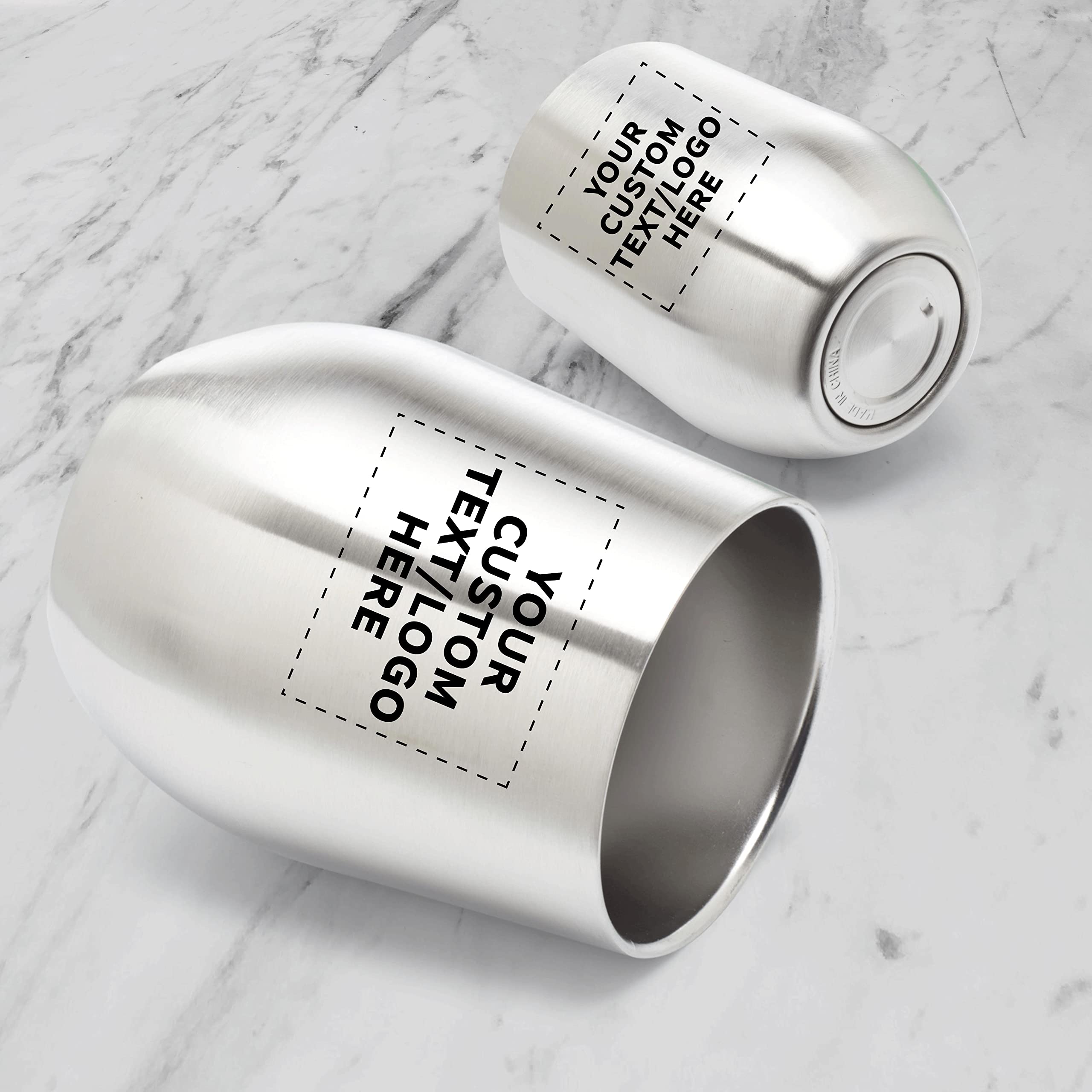 Personalized Stainless Steel Stemless Wine Glasses Set of 12 (11 oz) - Custom Engraved Bulk Pack for Wine, Cocktails, Beer & Beverages - Dishwasher Safe Silver Cups - Perfect for Parties, Weddings, Gifts & Home Bar Use