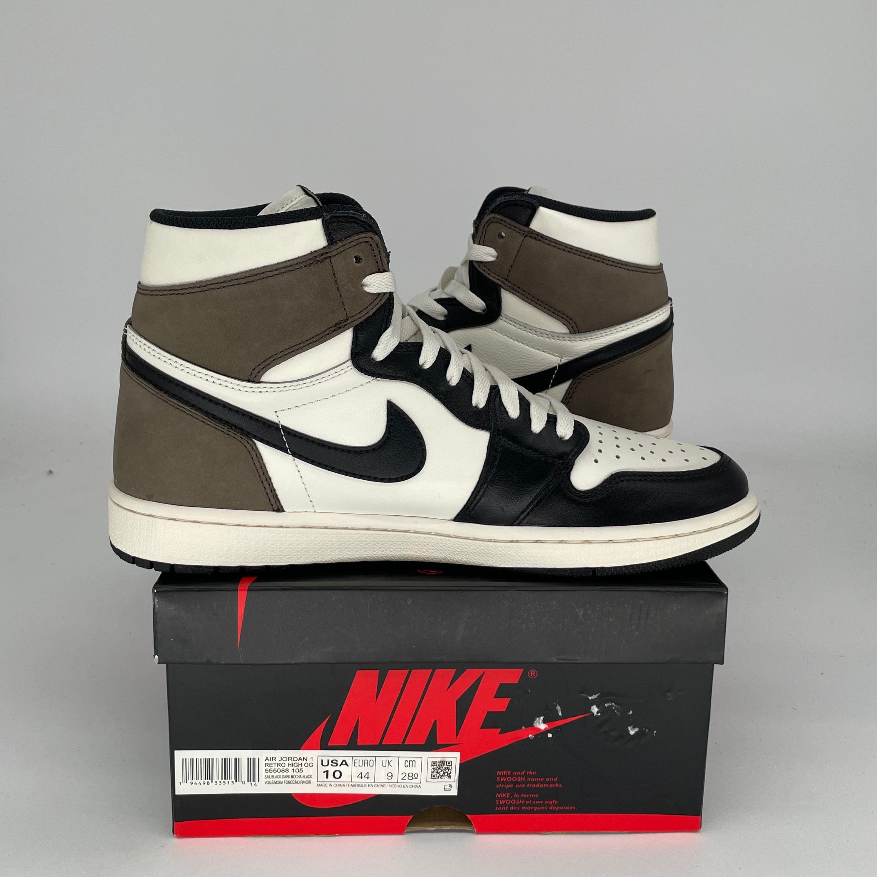 Air Jordan 1 Dark Mocha Men's Basketball Shoes Size 10 (555088-105) - Retro High Top Sneakers for Streetwear & Casual Fashion