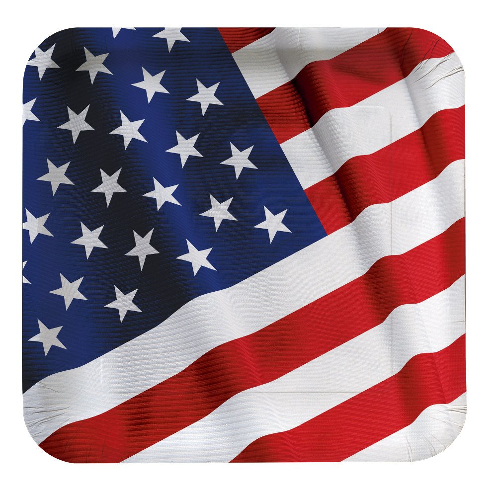 Creative Converting 18 Count Square Dinner Plates - Patriotic American Valor Design - Perfect for 4th of July BBQs, Memorial Day Parties & Patriotic Home Decor