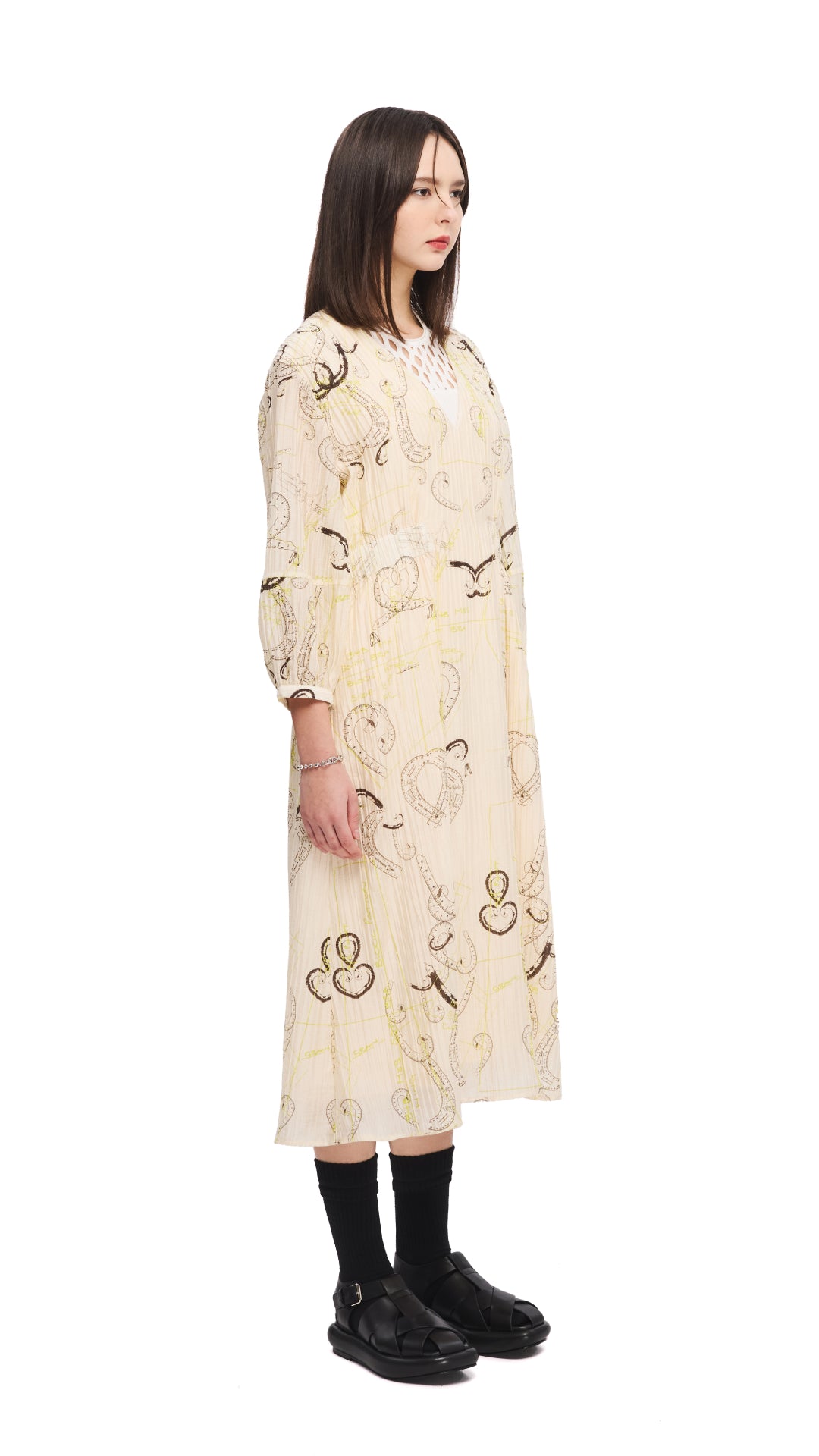French Curve Ruler Print Puff Sleeves Dress - Elegant Floral Pattern Summer Dress for Women, Perfect for Casual Outings, Beach Vacations and Date Nights