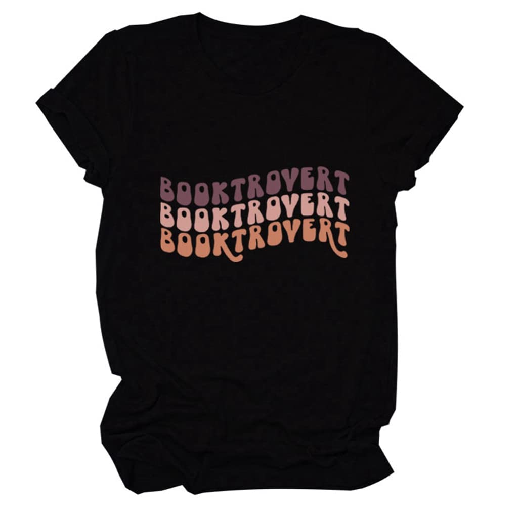 Funny Book Lover T-Shirt for Women - Retro Letter Print Casual Tee - Librarian & Teacher Gift - Comfortable Reading Top | Perfect for Book Clubs, Library Visits & Nerdy Outfits