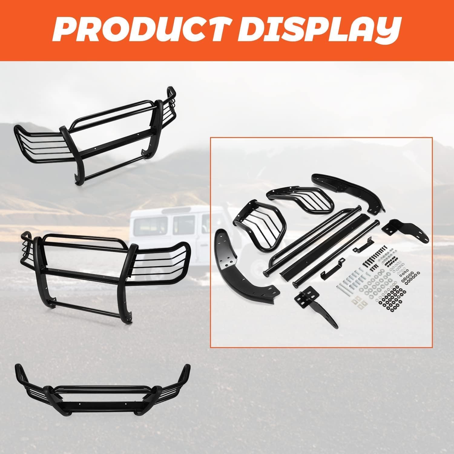 Kojem Heavy Duty Steel Brush Guard Bull Bar - Compatible with 1998-2004 Toyota Tacoma Pre-Runner | Front Bumper Grille Guard Protector | Powder Coated Black | Off-Road Protection & Vehicle Styling