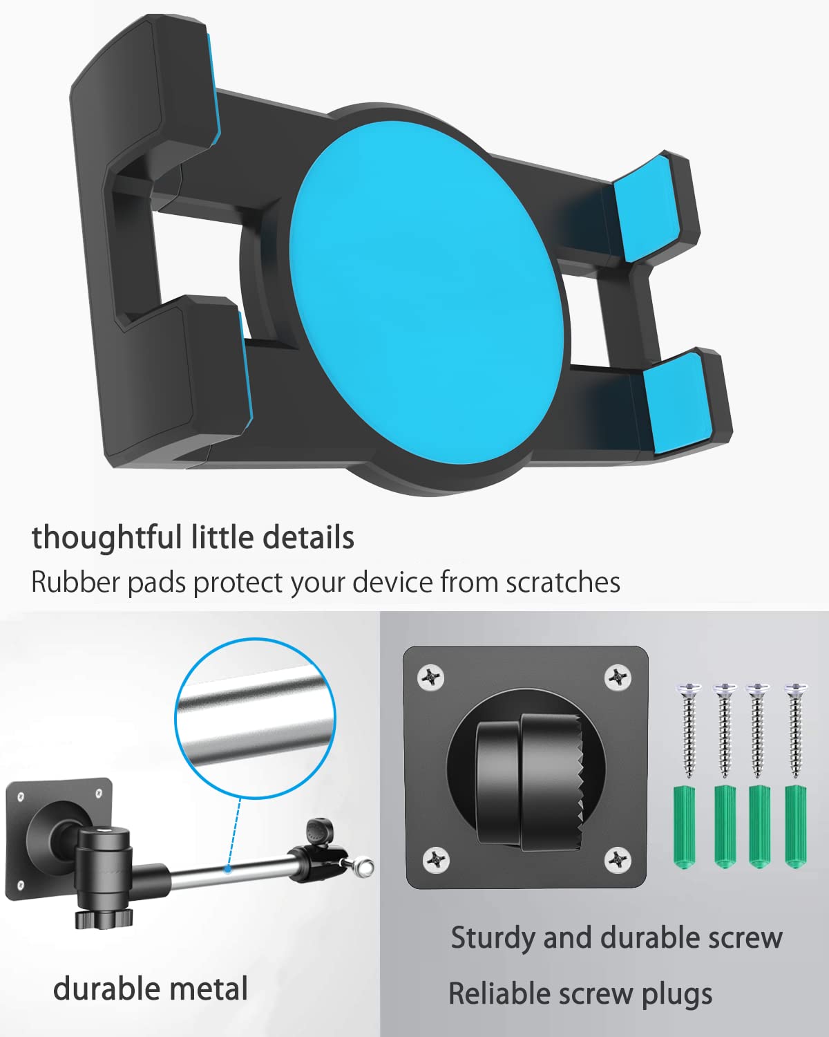 Woleyi Adjustable Metal iPad Holder Stand - Stable & Flexible Mount for iPad Pro/Air/Mini, Galaxy, Fire Tablets & Phones (4-12.9 Inch) - Perfect for Shower, Bedroom, Kitchen & Office Use