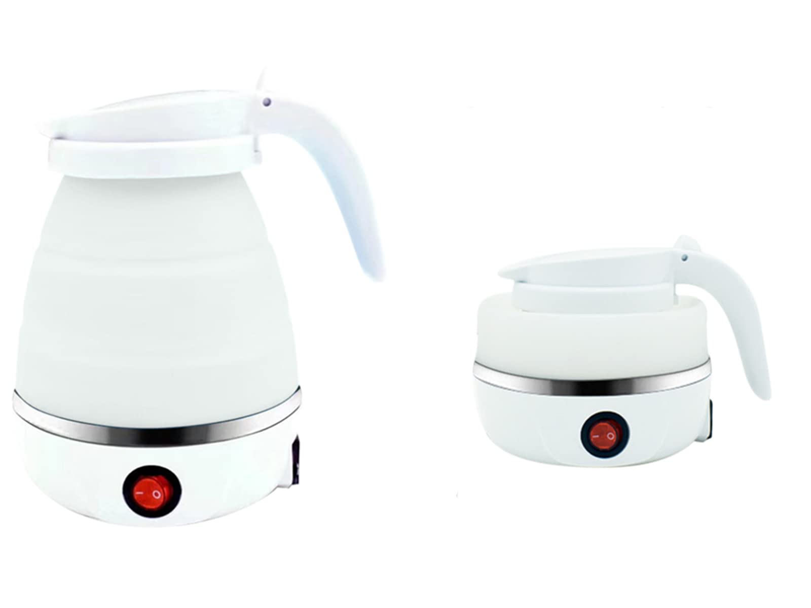 Foldable Electric Kettle 600ml - Portable Collapsible Travel Kettle with US Plug (110V), Food Grade Silicone, Fast Boiling - Perfect for Camping, Hotels, Dorms & Office Use (White)