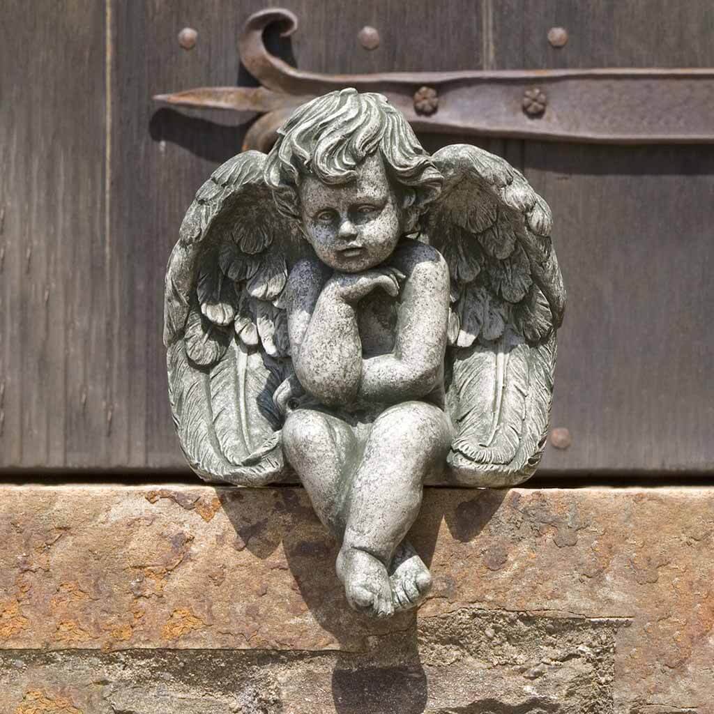 Campania International Small Sitting Cherub Statue - Classic Garden Angel Decor for Outdoor & Indoor Use - Perfect for Patio, Yard, Home, and Gift Giving