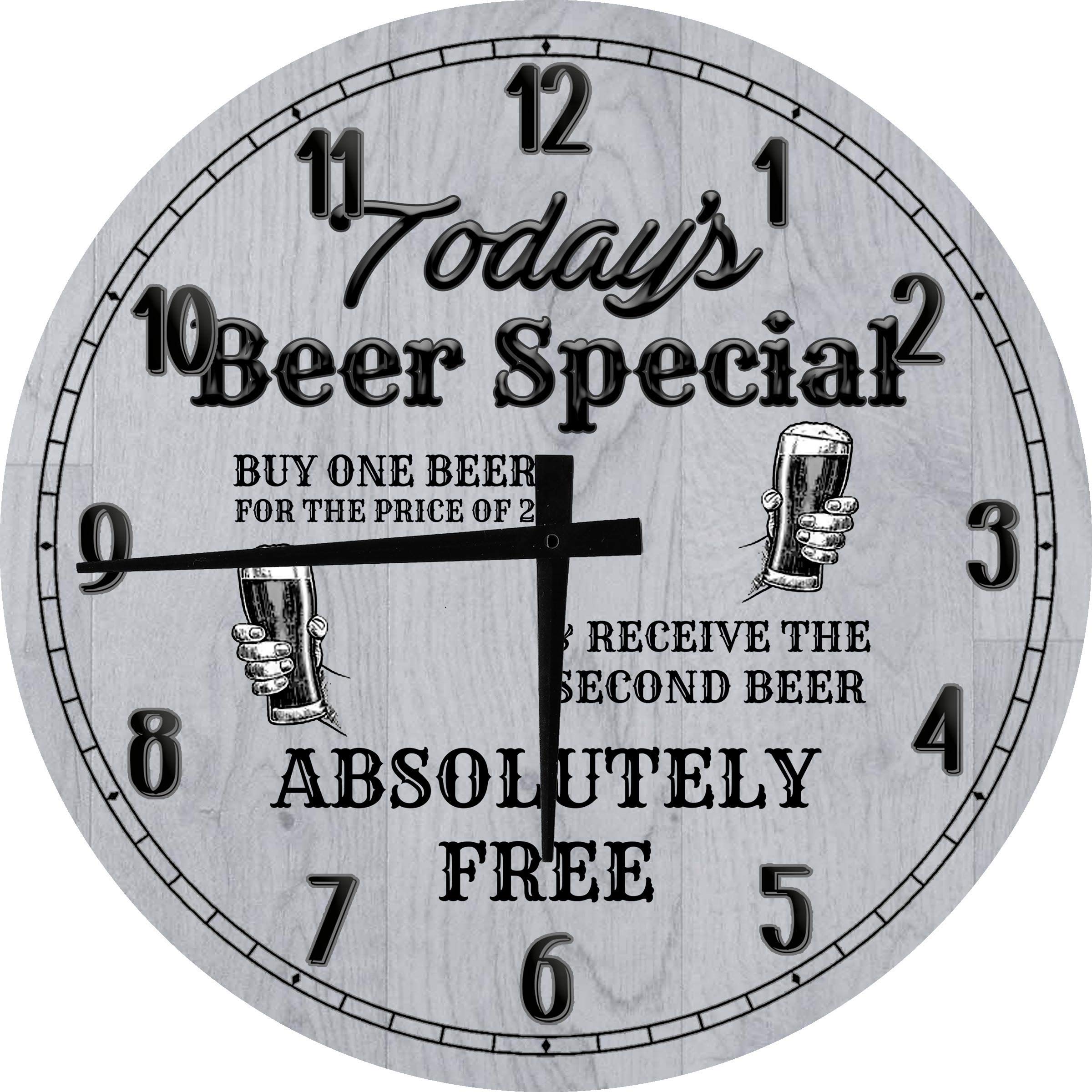 12 Inch Large Round Wood Wall Clock - Rustic Gray Home Decor for Living Room, Bedroom & Office | Vintage Beer-Themed Wall Art