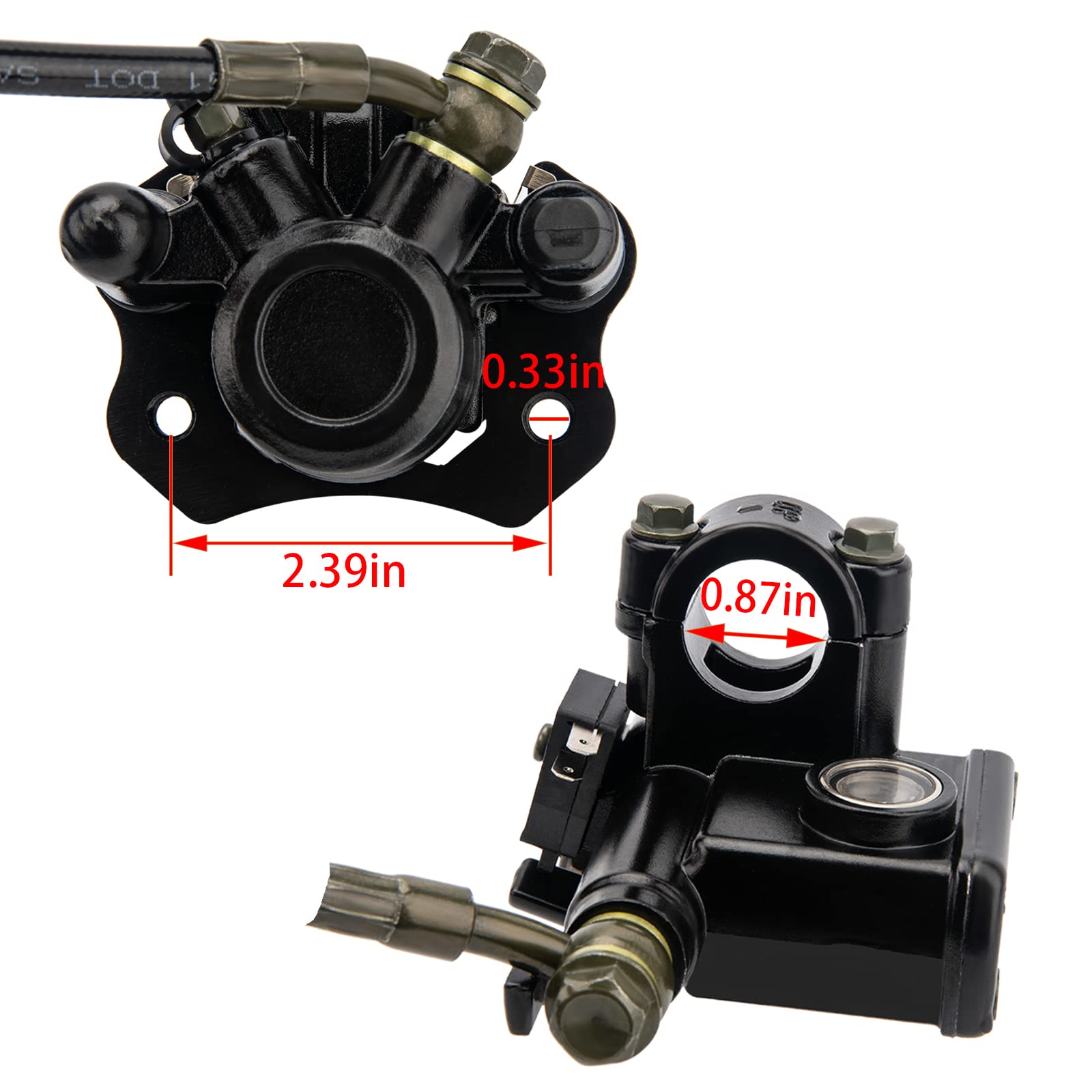 Hydraulic Disc Brake Master Cylinder & Caliper Kit for ATV Quad 50cc-125cc (TaoTao, Buyang, Coolsport, Kazuma) - Compatible with Mini Bikes & Go Karts - Off-Road, Trail Riding & Racing Performance Upgrade