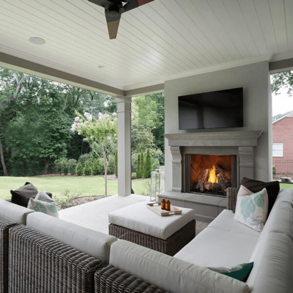 Majestic Courtyard Vent-Free Outdoor Natural Gas Fireplace with Hearth Kit - Perfect for Patio, Deck, and Backyard Gatherings