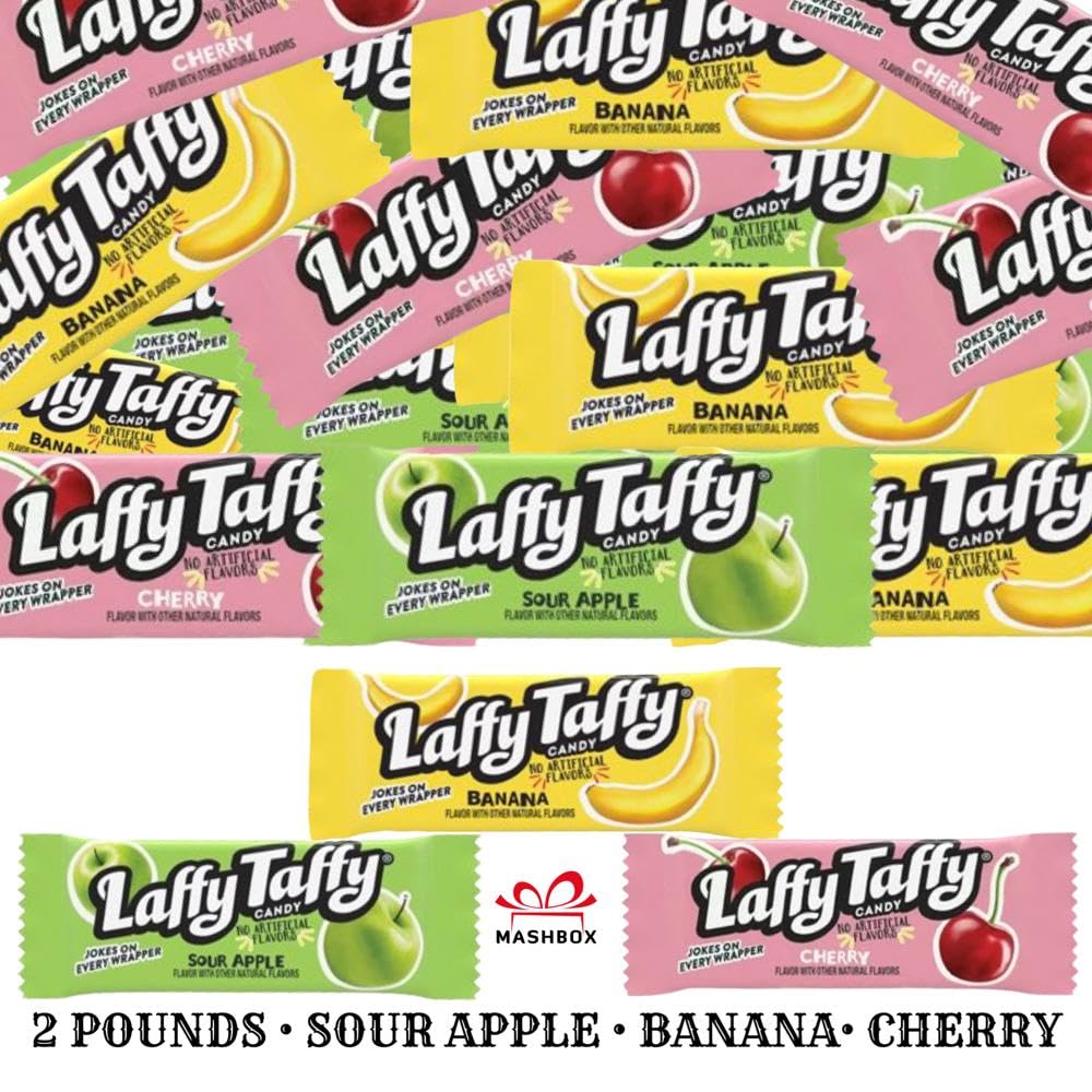 Bulk Laffy Taffy Candy - Assorted 2lb Bag of Chewy & Tangy Individually Wrapped Candies | Perfect for Halloween Treats, Party Favors & Office Snacks