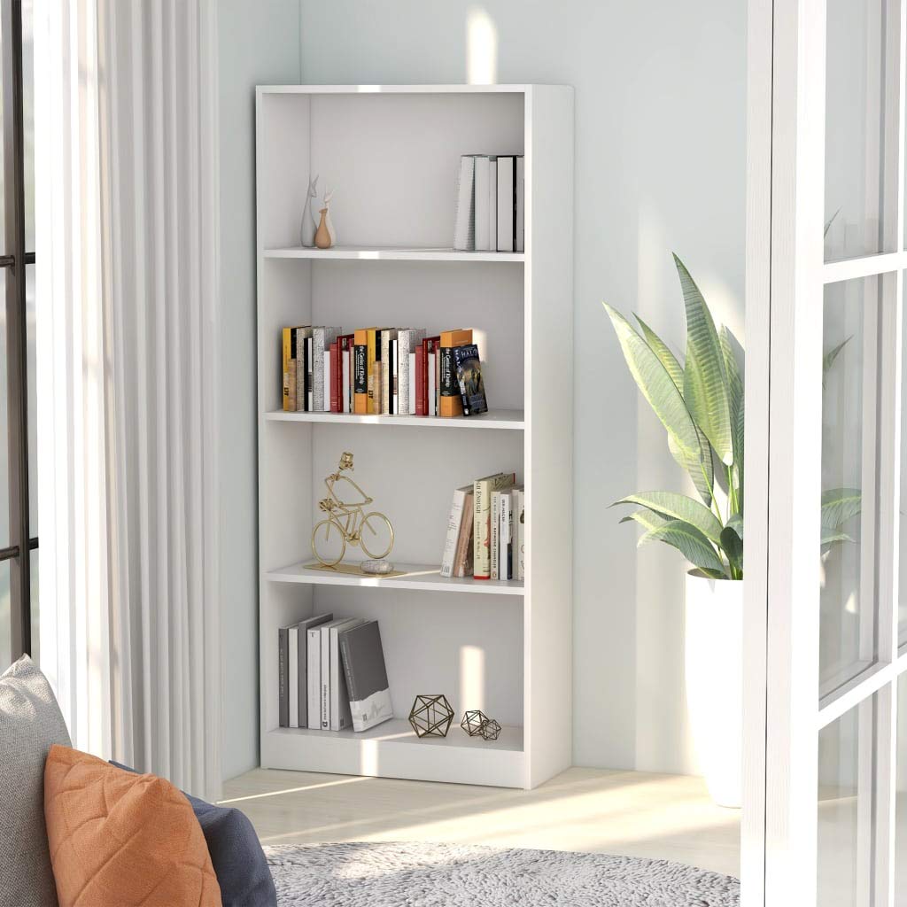 Modern White 4-Tier Bookcase Storage Cabinet - 23.6
