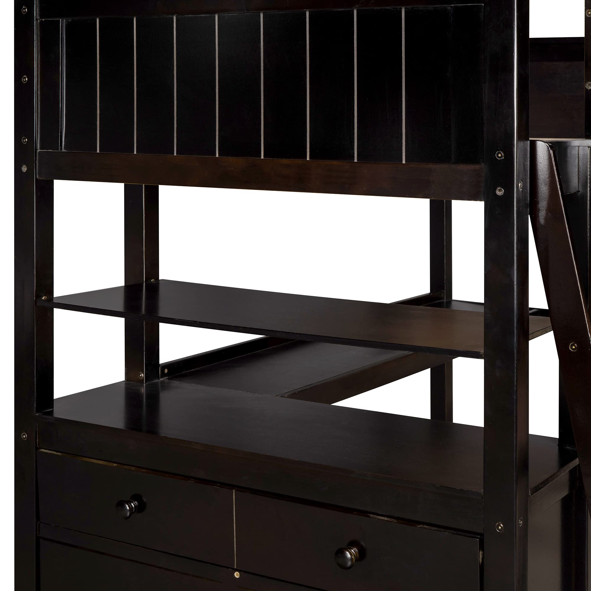 Harper & Bright Designs Twin Size Wooden Loft Bed with Built-in Desk, Drawers & Storage Shelves - Space-Saving Study & Sleep Solution for Kids, Teens & Adults (Espresso) - Perfect for Small Bedrooms, Dorm Rooms & Home Offices