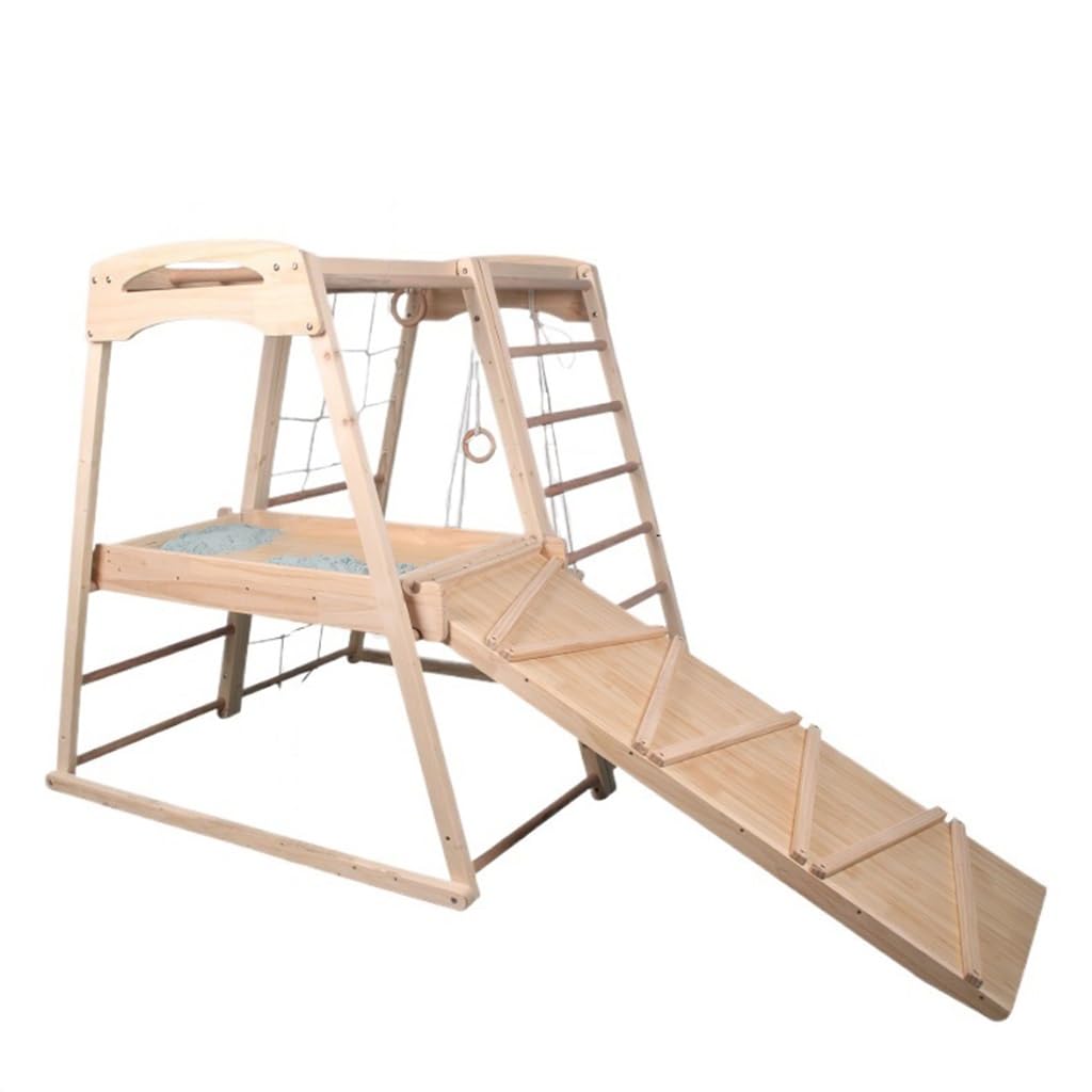 8-in-1 Montessori Wooden Climbing Playset for Toddlers - Indoor Playground with Slide, Rock Wall, Climbing Net, Monkey Bars, Rope Ladder & Swing - Safe Kids Activity Gym for Home, Daycare & Preschool Playrooms