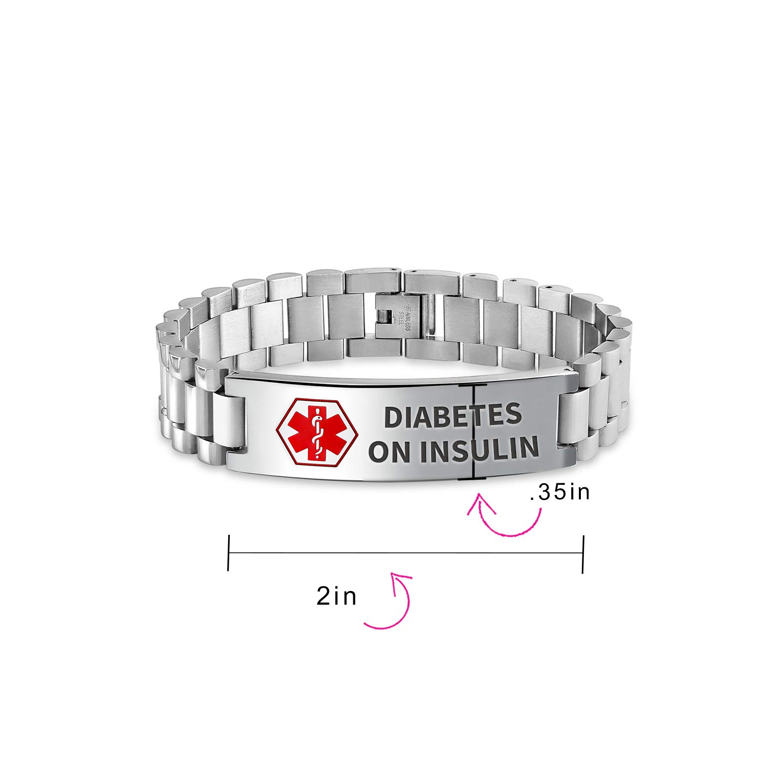 Custom Engraved Medical ID Bracelet for Men - Stainless Steel 8.5 Inch Adjustable Link Band - Personalized Emergency Medical Alert Jewelry for Diabetes, Allergies & Daily Wear