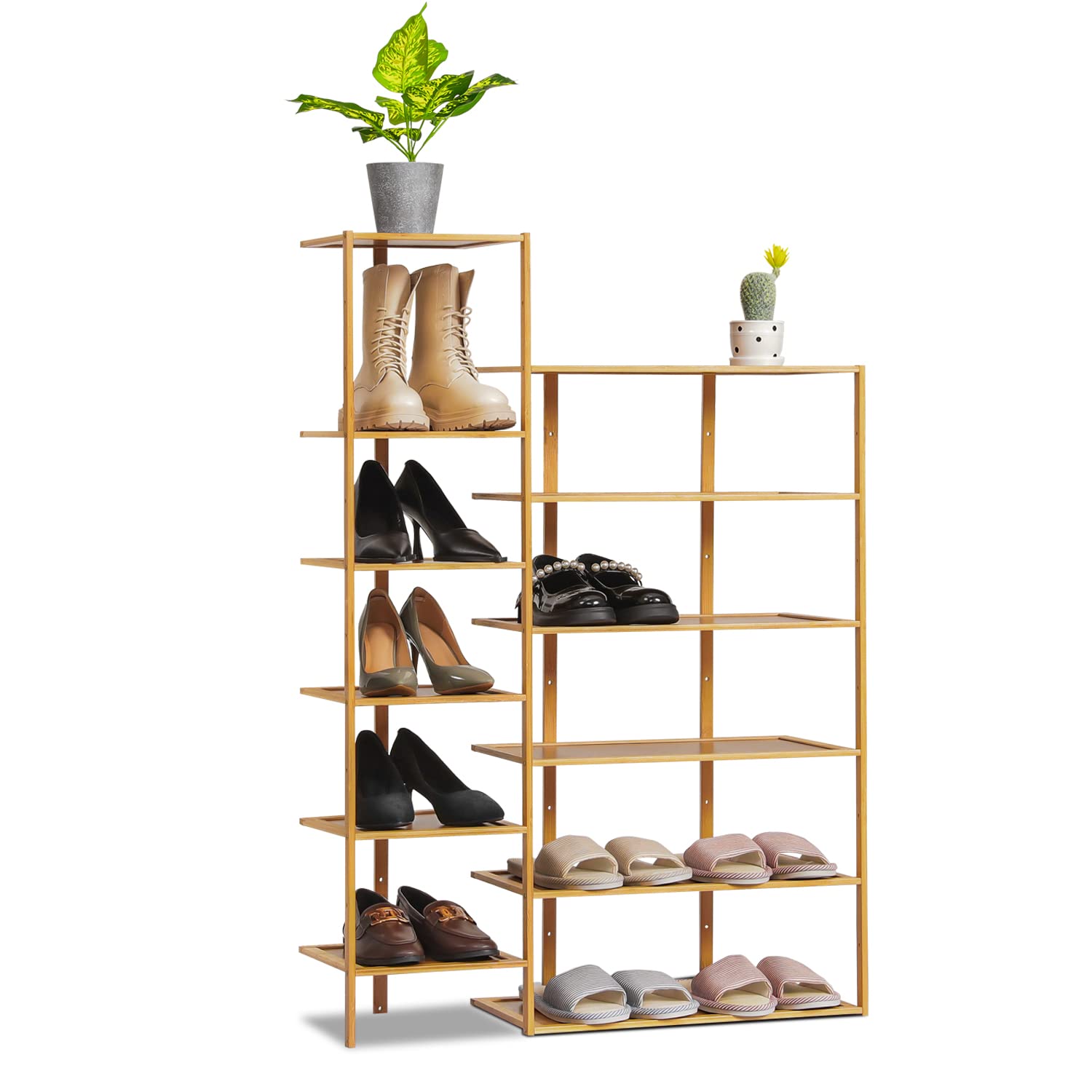 MoNiBloom 12-Tier Bamboo Shoe Rack - Space Saving Vertical Shoe Organizer for Entryway, Closet, Bedroom, Hallway - Natural Wood Shoe Storage Shelf for Sneakers, Boots & Heels - Perfect for Small Spaces & Home Organization