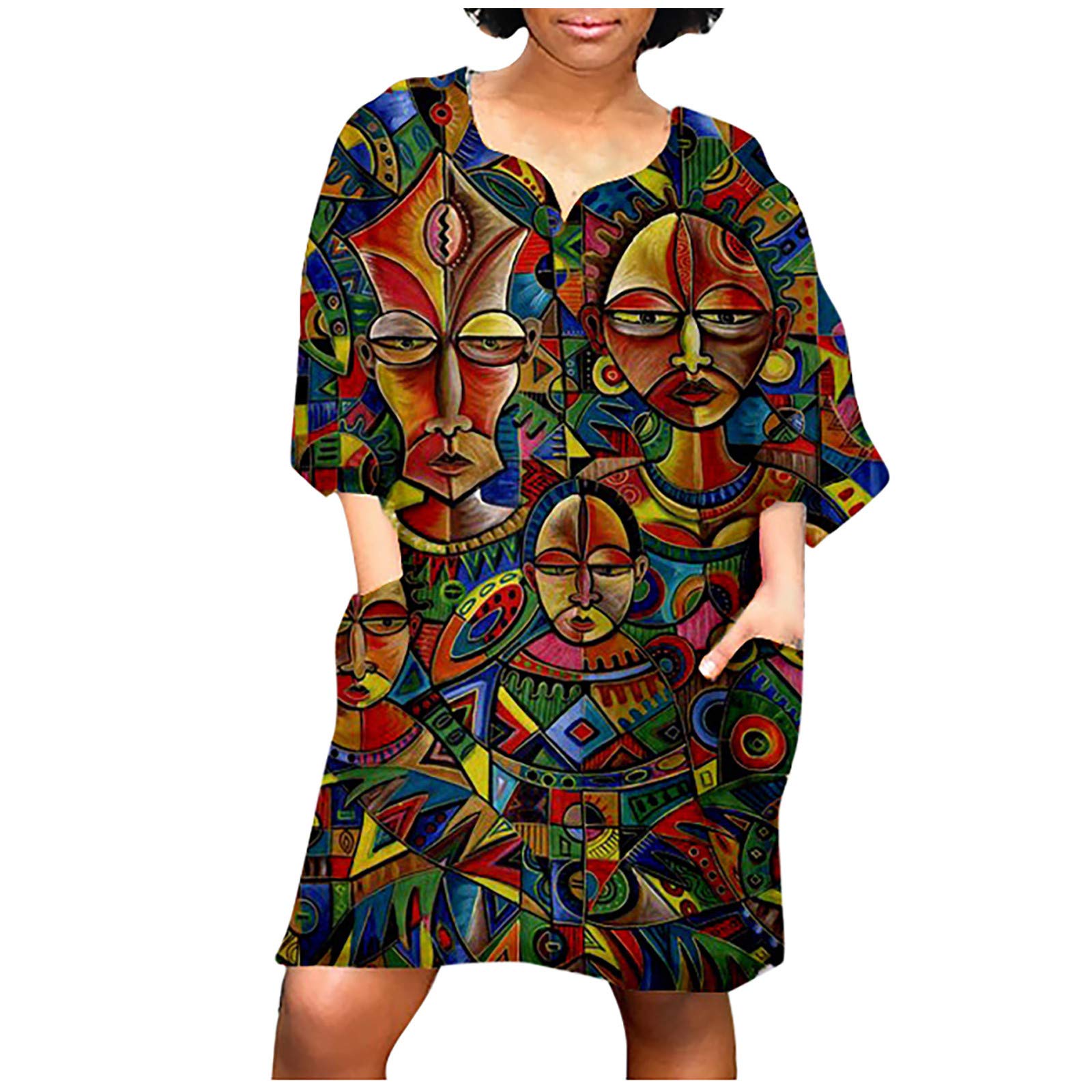 Vintage African Print Wrap Dress for Women - Casual Mini Sleeve Dress with Fashionable V-Neck - Perfect for Summer Outfits, Beach Vacations & Boho Style Parties