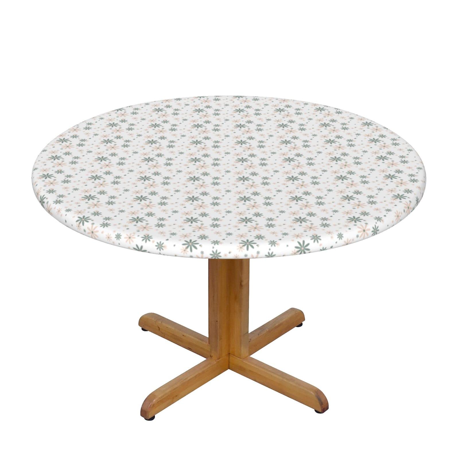 Waterproof Elastic Round Tablecloth with Floral Design - Wipeable, Fitted Table Cover for Indoor & Outdoor Use - Perfect for Picnics, Parties, and Dining Decor