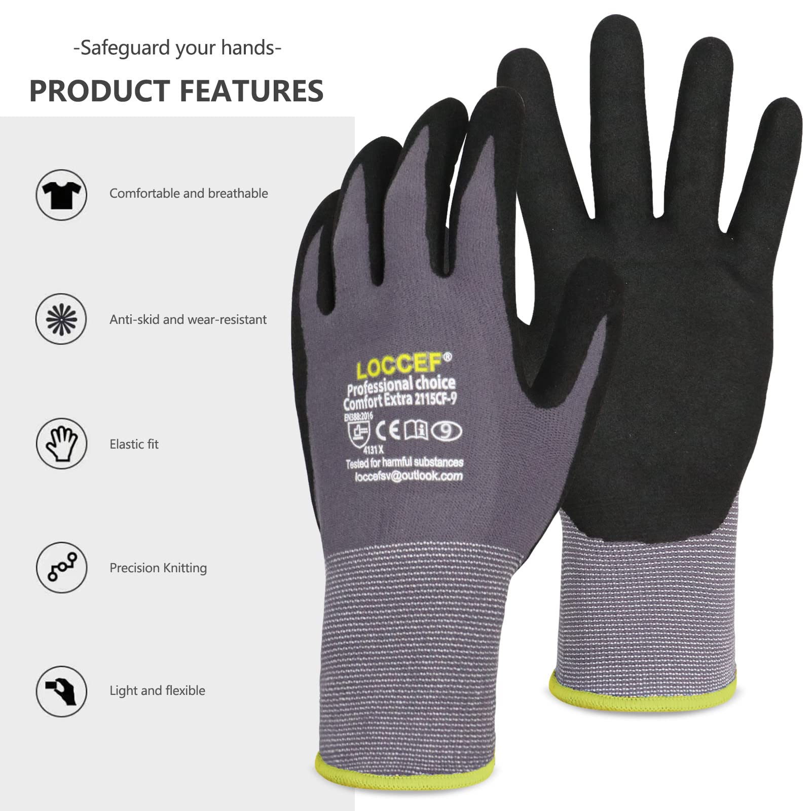 Nitrile Coated Work Gloves - 6 Pairs, Seamless Nylon for Grip & Protection - Workshop & DIY