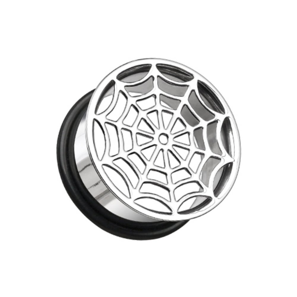 Spider Web Hollow Steel Single Flared Ear Gauge Plug - Covet Jewelry for Stretching Earlobes | Perfect for Body Modification & Alternative Fashion