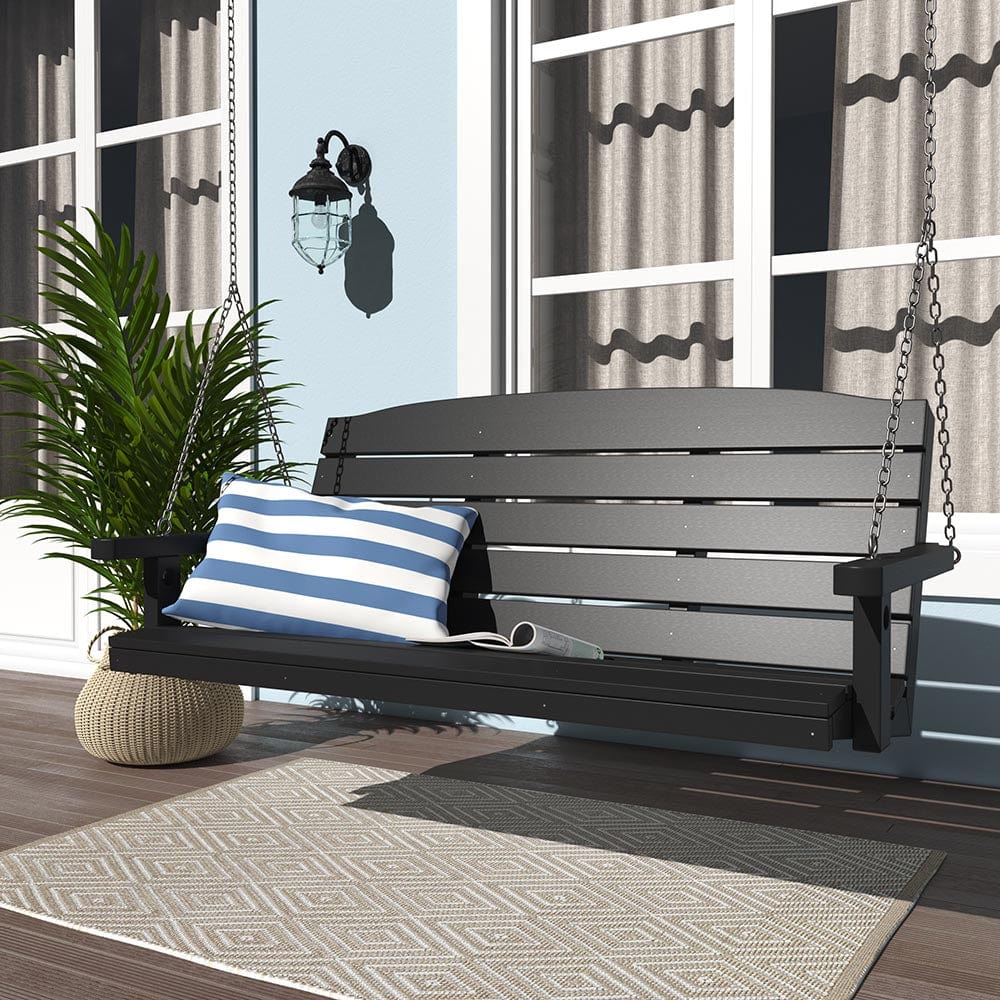 Amish Made 5 Foot Recycled Plastic Porch Swing - Classic Outdoor Patio Furniture in Dark Grey for Backyard, Garden & Porch Relaxation