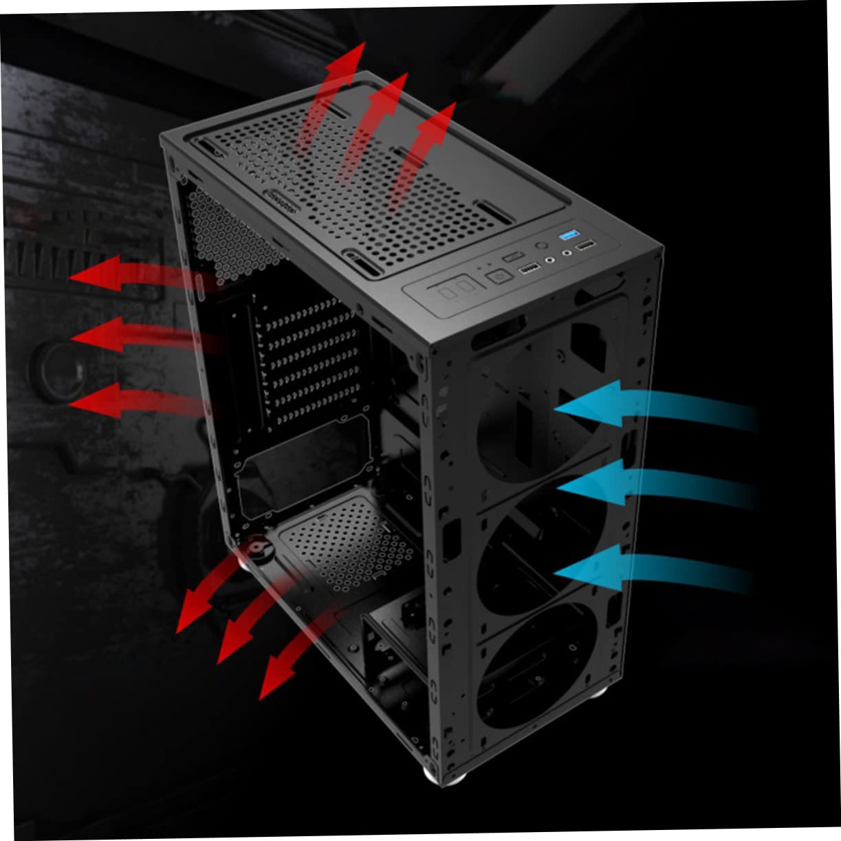Double Sided Computer Case - Mobestech Tempered Glass PC Chassis for Home & Office Desktop Refit | Compact Design for Gaming & Workstation Setups