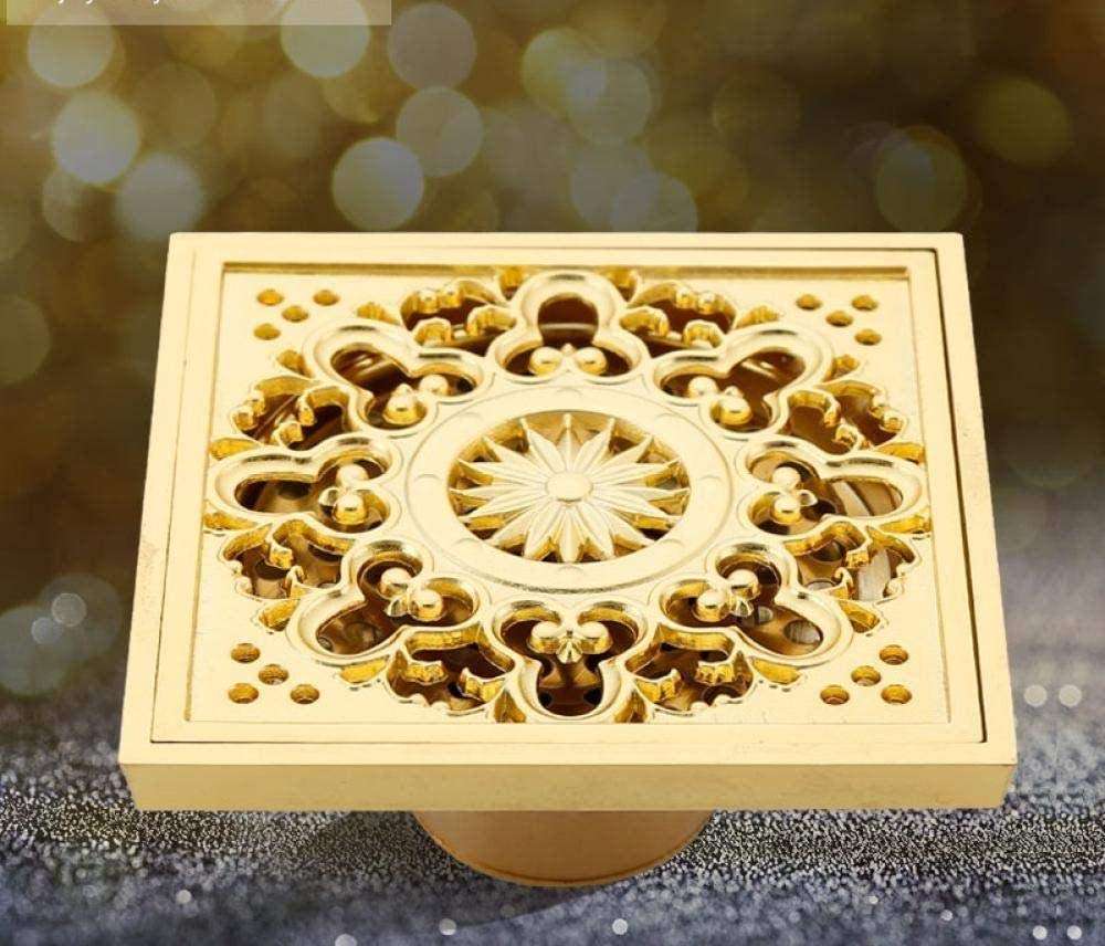 Golden Copper Floor Drain for Wet & Dry Areas - Deep Water Deodorant Core, Insect Proof Shower Drain - Ideal for Bathroom, Balcony & Washing Machine Drainage - Fast Water Launching Design (10-8)