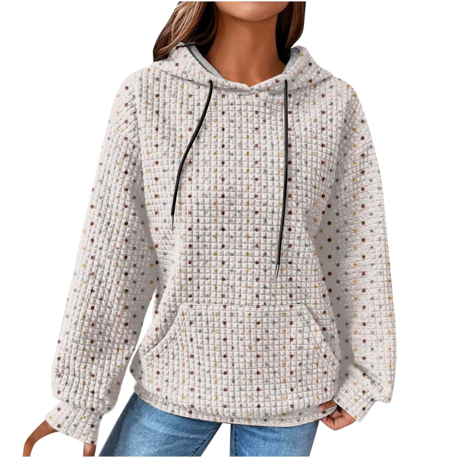 Ceboyel Women's Waffle Knit Hoodie - Cute Drawstring Pullover Sweatshirt, Fashion Casual Comfy Fall Sweater | Cozy Loungewear, Autumn Outfits & Casual Street Style
