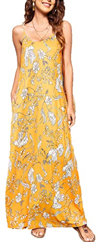 Supiner Women's Floral Printed Bohemian Maxi Dress - Summer Casual Spaghetti Strap Long Dress with Pockets | Perfect for Beach Vacations, Music Festivals & Boho Chic Outfits