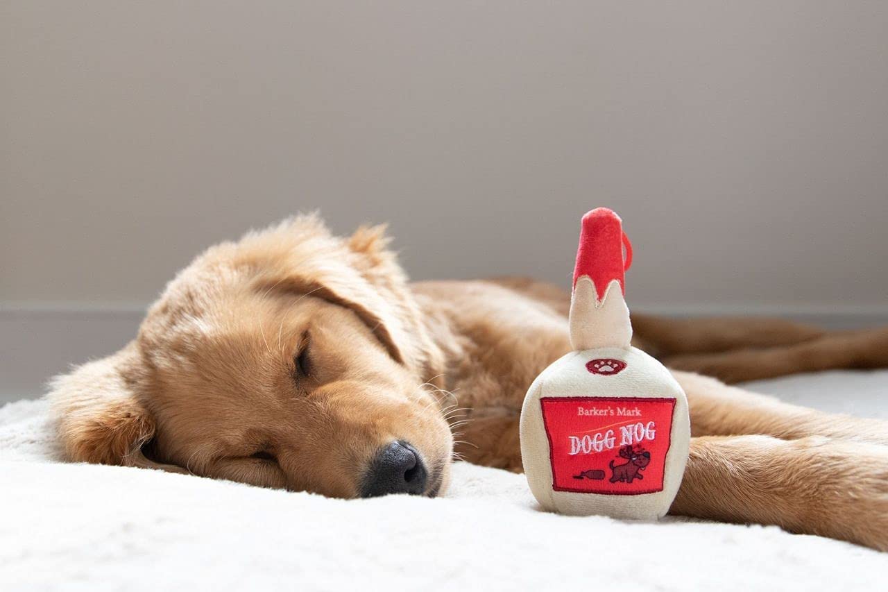 Huxley & Kent Dogg Nog (Small) - Christmas Holiday Funny Squeaky Plush Dog Toy with Squeaker | Durable & Safe Dog Gift for Playtime, Training & Holiday Cheer | H&K Power Plush Toy for Small Dogs