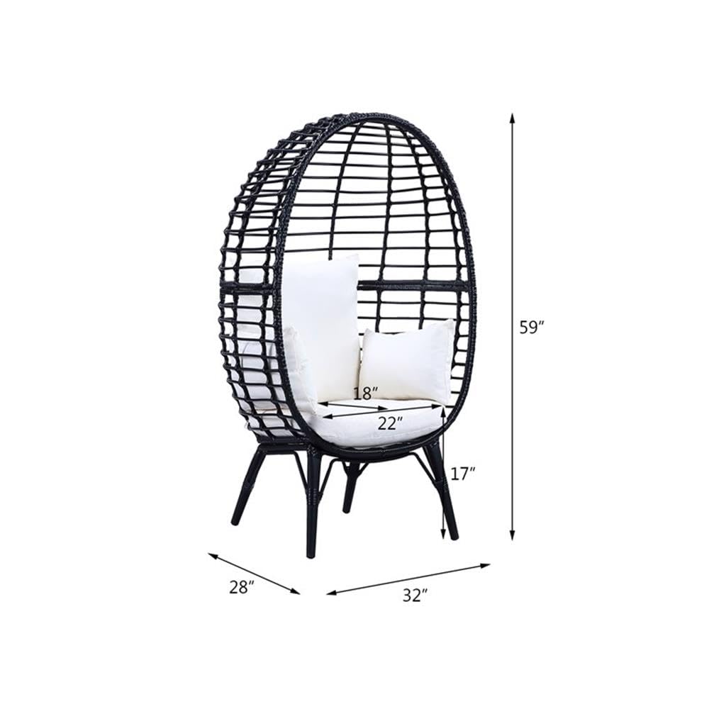 Acme Penelope Patio Lounge Chair - Light Gray Fabric with Black Metal Frame - Outdoor Furniture for Poolside, Garden & Deck Relaxation