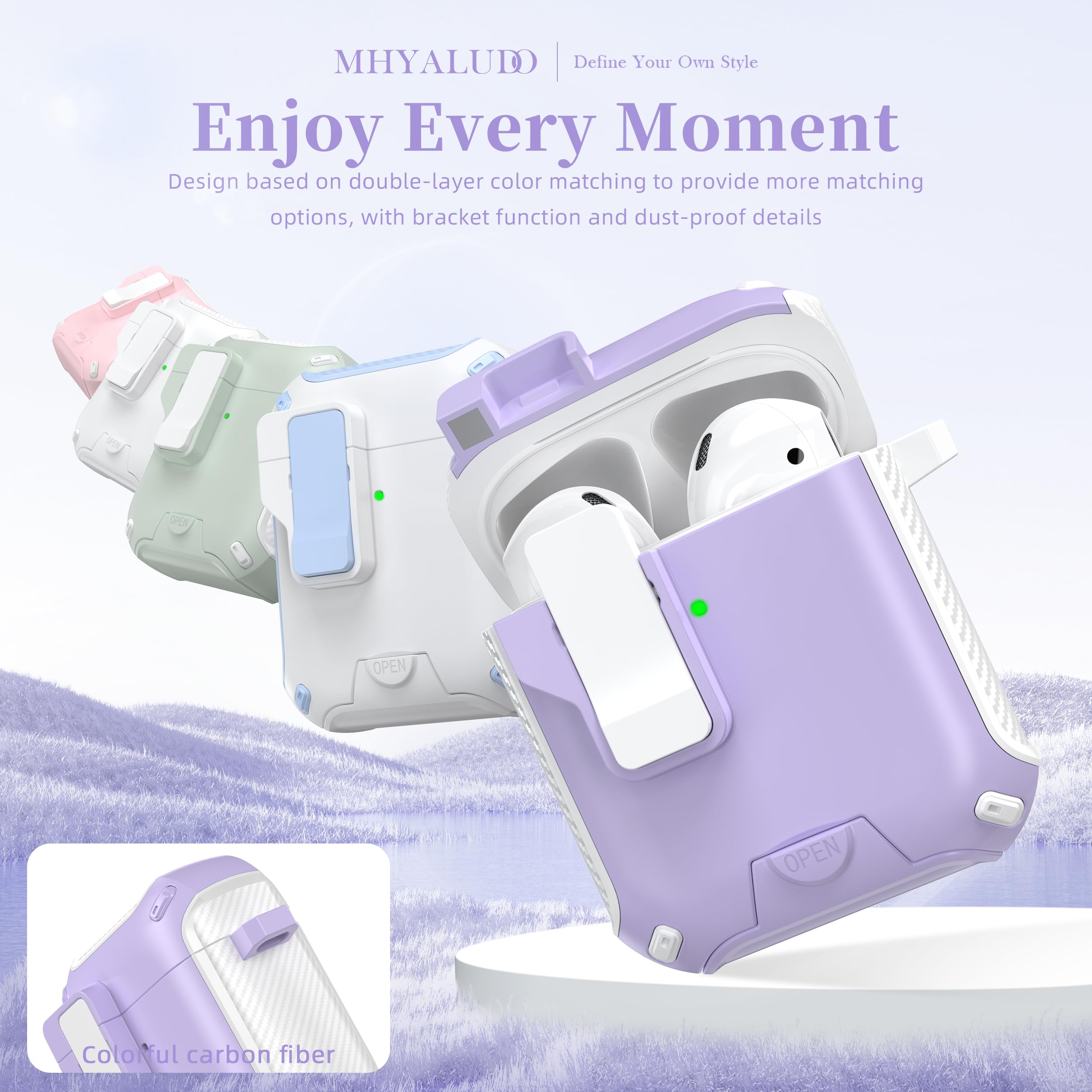 Magnetic AirPods Case Cover for 1st & 2nd Gen - Magsafe Compatible, Auto-Locking, Dustproof Charging Port with Stand & Cleaning Kit (Snow White/Grape Purple) - Perfect for Work, Travel & Daily Protection