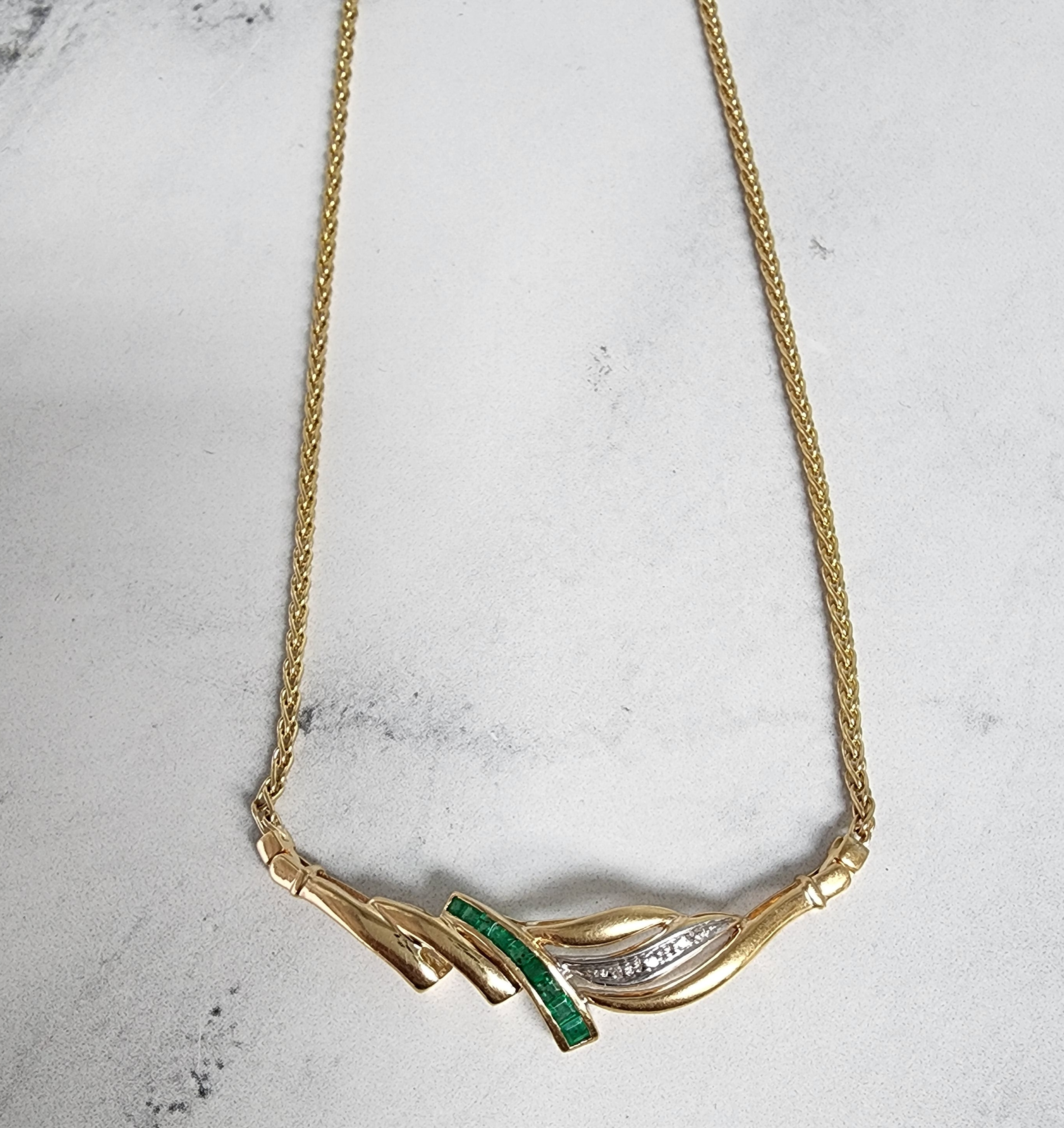 0.50 Carat Emerald & Diamond Pendant Necklace with Wheat Chain - Elegant Jewelry Gift for Women, Perfect for Weddings, Anniversaries & Special Occasions