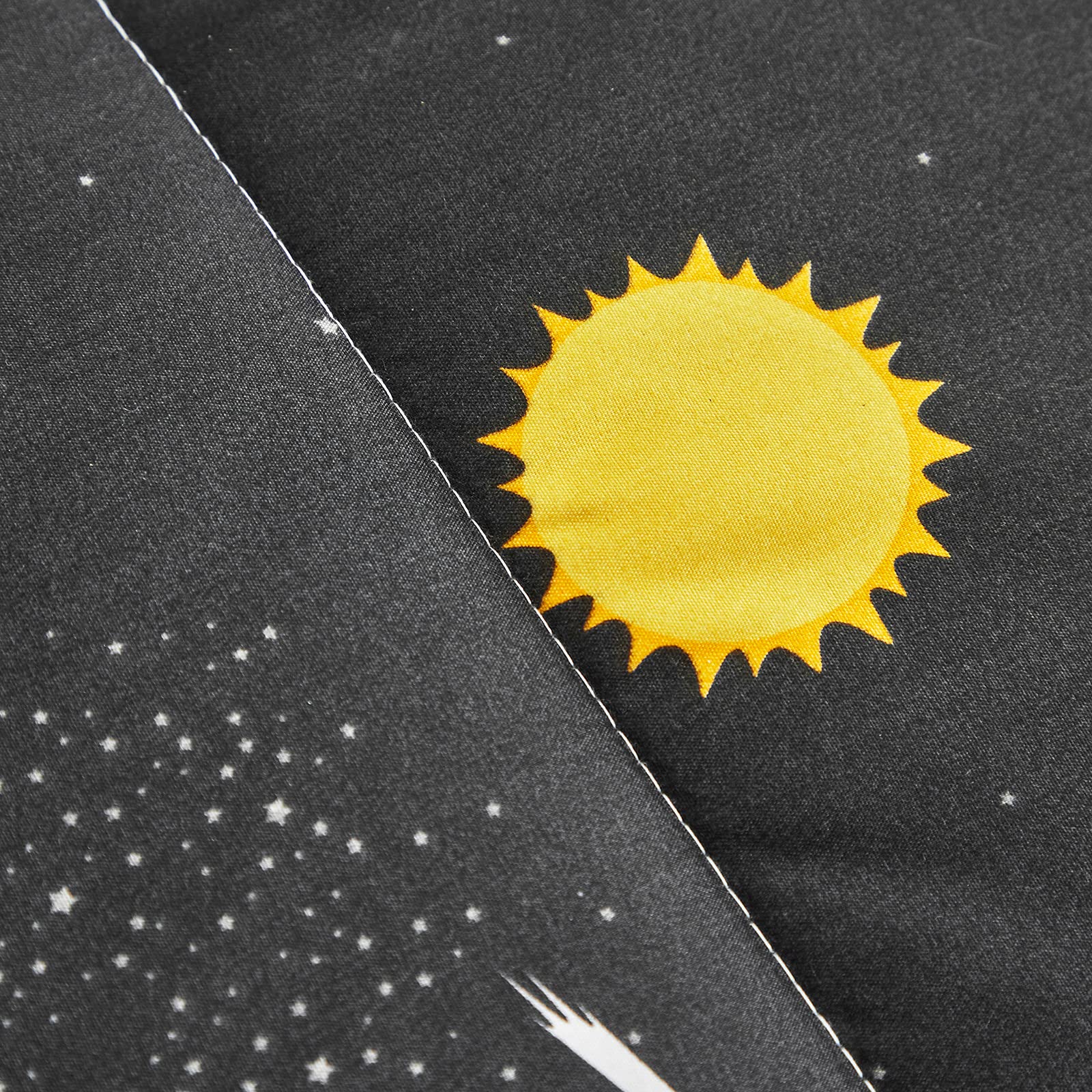 UOZZI 4-Piece Toddler Bedding Set - Black Space Theme with Stars & Planets | Soft Comforter, Fitted Sheet, Flat Sheet & Pillowcase | Perfect for Kids' Room, Nursery & Space-Themed Decor