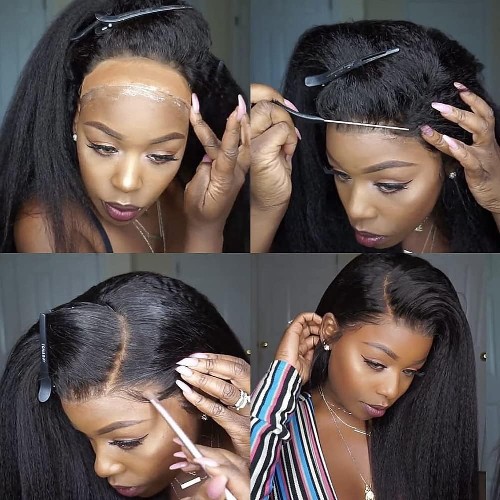 ZIYU 20 Inch Kinky Straight Human Hair Wig for Women - 180% Density Yaki Straight 13x4 Lace Front Wig with Pre Plucked Hairline & Baby Hair (Natural Black) | Perfect for Daily Wear, Cosplay & Special Occasions