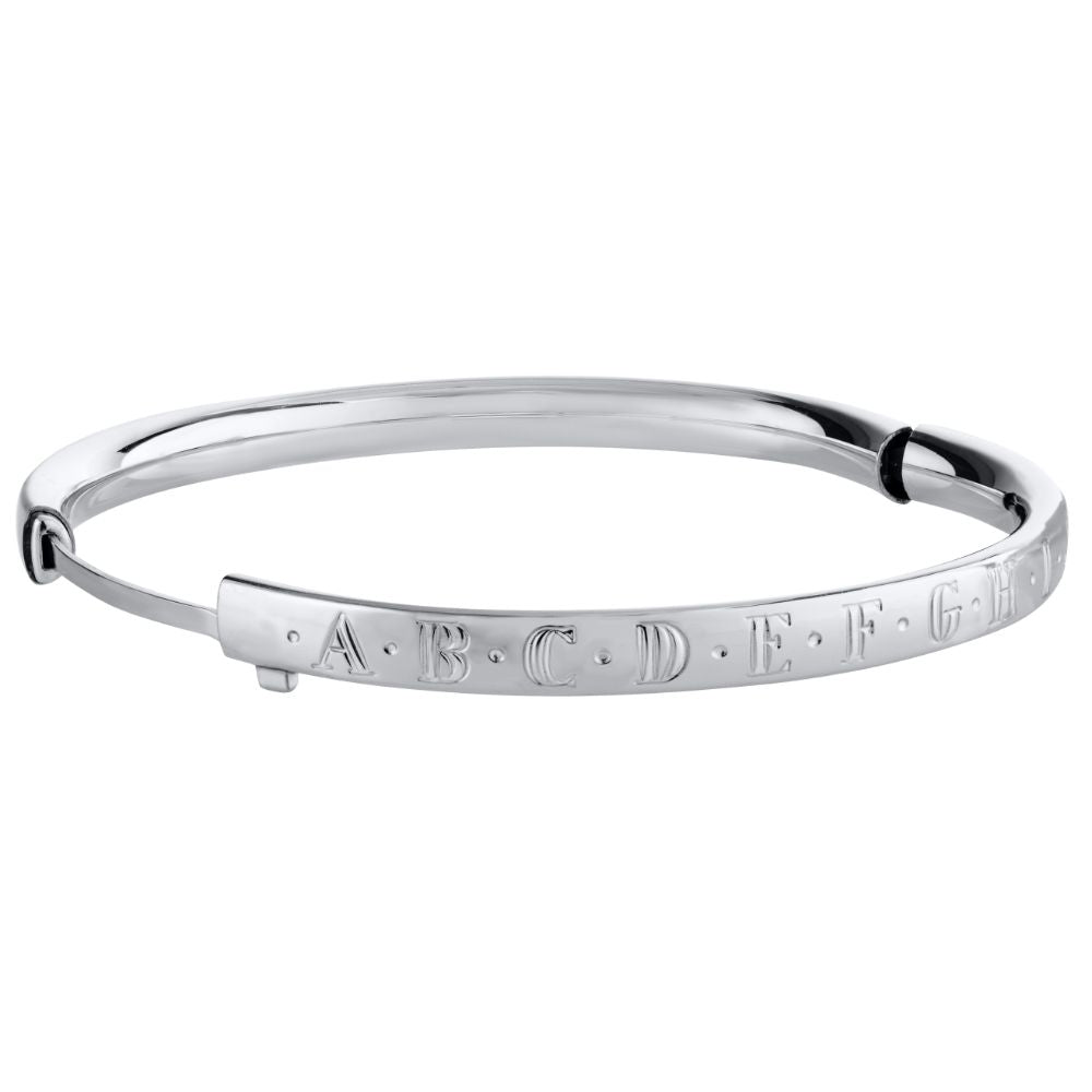Sterling Silver ABC Bangle Bracelet for Kids - Personalized Alphabet Jewelry Gift for Girls & Boys - Perfect for Birthdays, Christenings & Everyday Wear