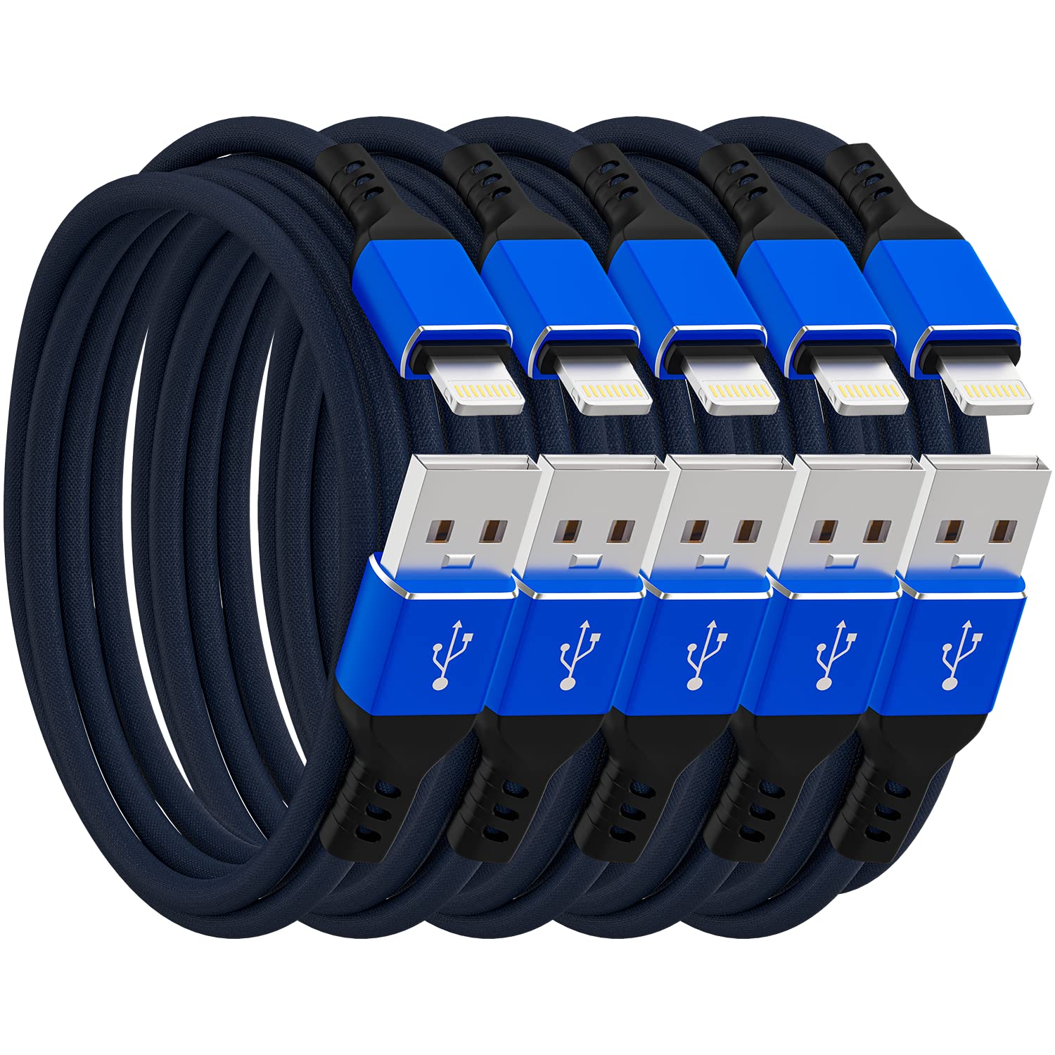 Ironten 50 Pack 6FT MFi Certified Lightning Cable - Fast Charging & High Speed Data Sync USB Cable for iPhone 14/13/12/11 Pro Max/Plus/XS MAX/XR/XS/X/8/7 Plus (Blue) - Perfect for Home, Office & Travel Charging Needs
