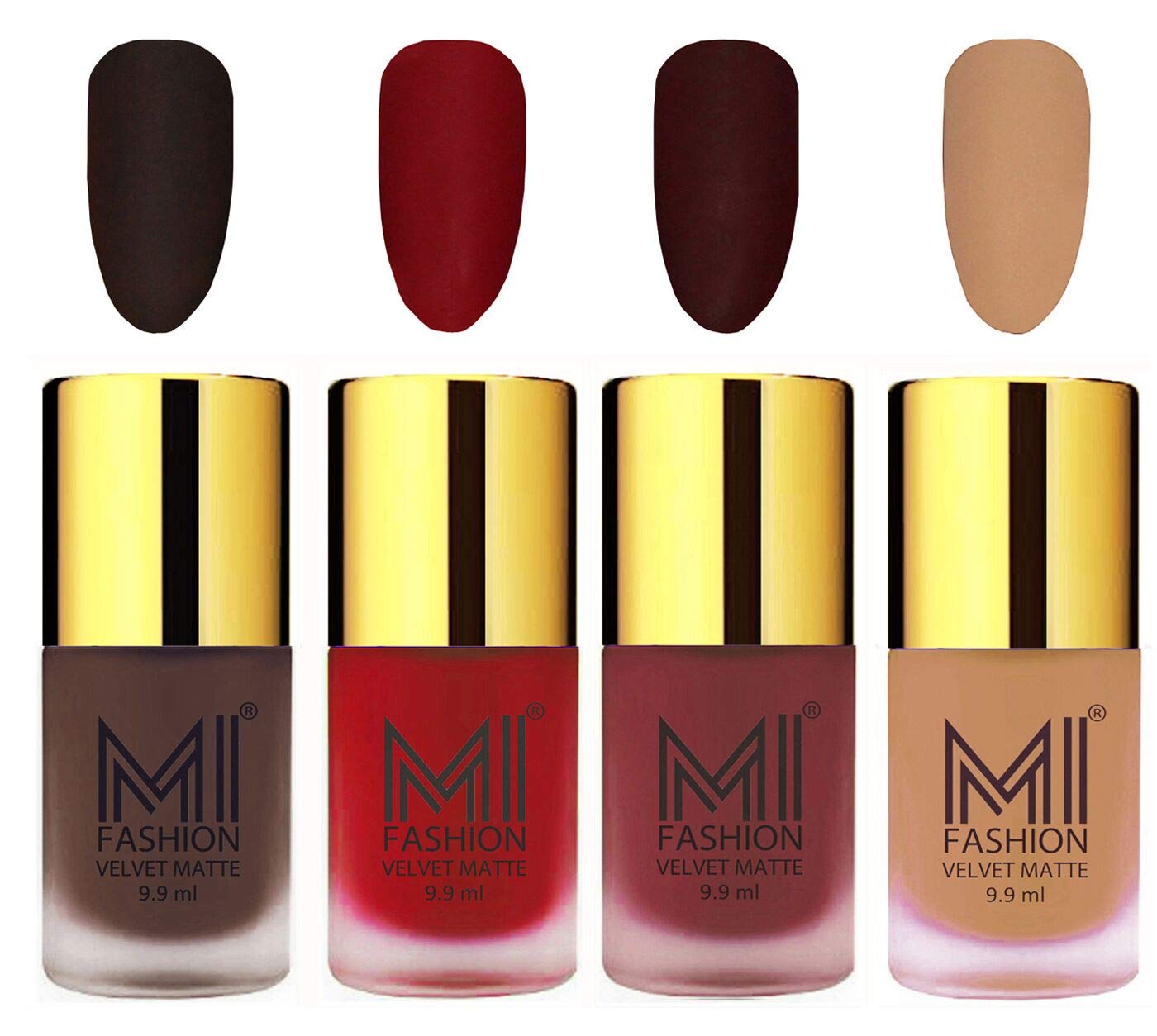 MI Fashion Matte Nail Polish Set - 4 Colors (Coffee, Tomato Red, Maroon, Nude) 9.9ml Each | Long-Lasting Vegan Nail Polish for Women | Perfect for Daily Wear, Parties & Special Occasions
