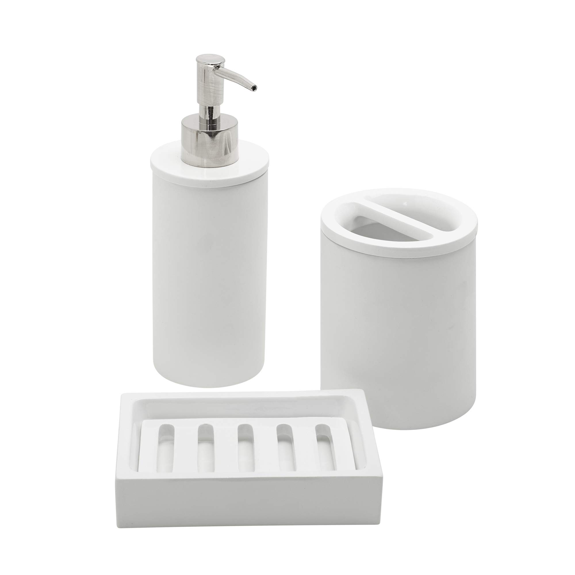 Zenna Home 3-Piece Smart Bathroom Accessory Set - White Toothbrush Holder, Soap Dispenser & Soap Dish | Modern Vanity Organizer for Home & Hotel Bathroom Decor