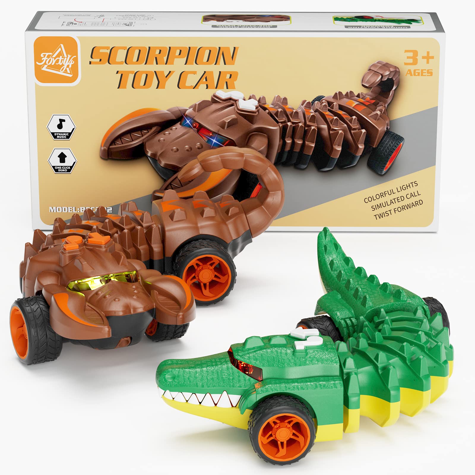 2 Pack Alligator & Scorpion Monster Truck Toys - Battery Powered Dinosaur Cars with Lights & Sounds for Boys & Girls | Dino Gift for Kids | Perfect for Birthday Parties, Outdoor Play & STEM Learning