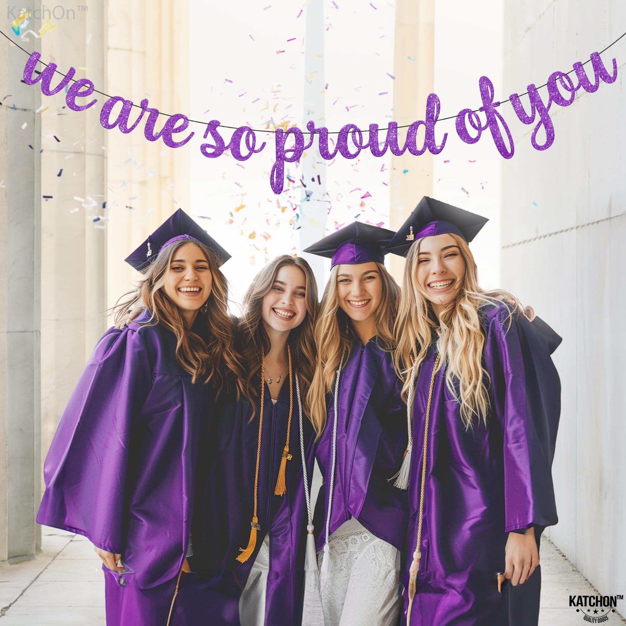 KatchOn 10ft Glitter Congratulations Banner - Purple Graduation Decor for Class of 2025 | Lavender Proud of You Sign | Perfect for Graduation Parties, School Events & Celebration Decorations