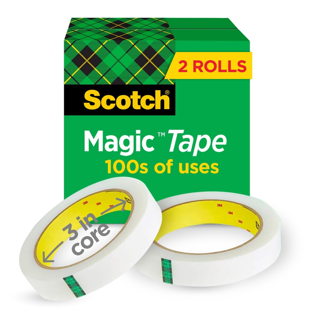 Scotch Magic Tape - Invisible & Removable, 2 Rolls - Perfect for Home Office, School, College & Classroom Supplies - Great for Gift Wrapping, Arts & Crafts, Document Repair