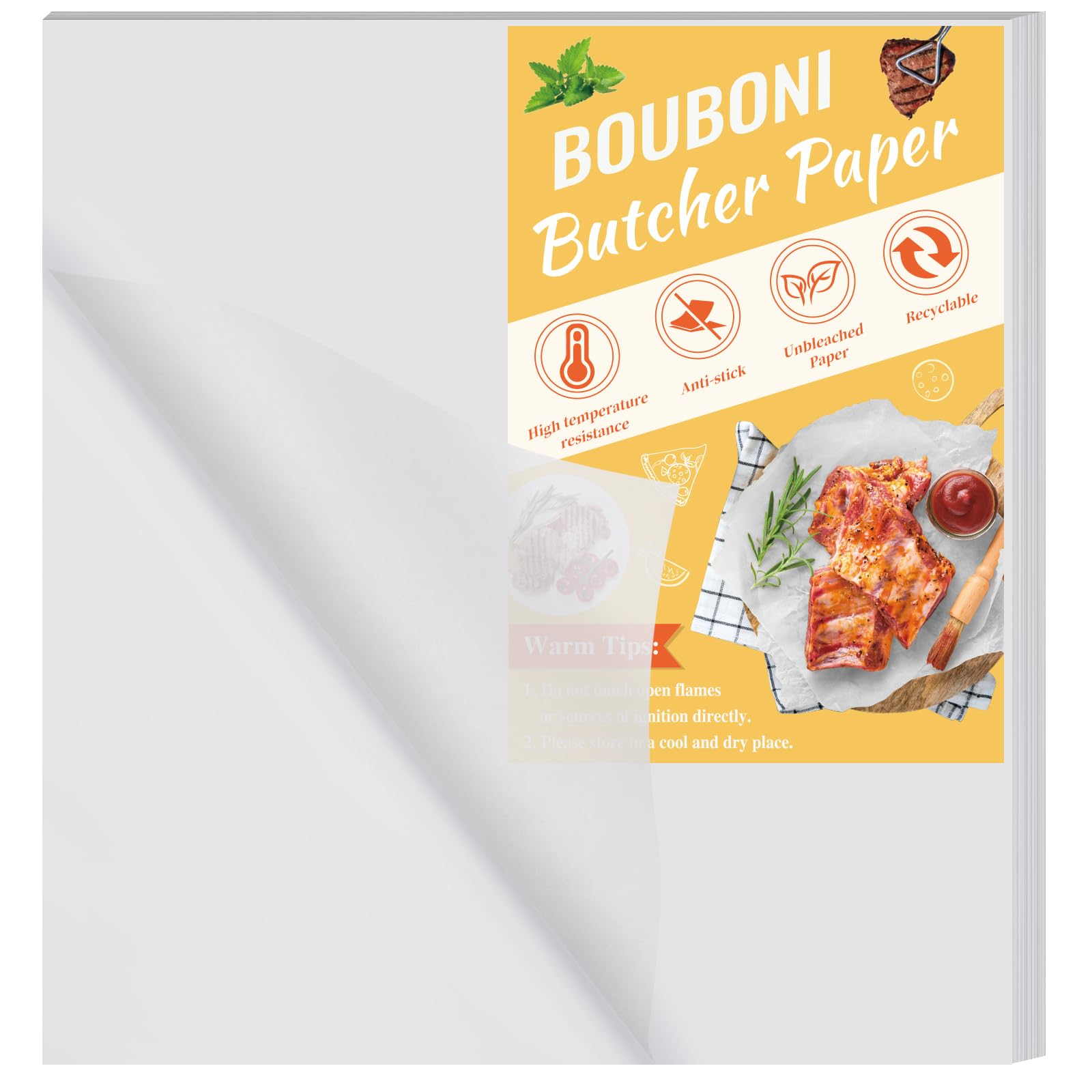 50 Pack 15x15 Inch White Butcher Paper Sheets for Sublimation - Wax-Free Precut Disposable Meat Wrapping Paper - Perfect for Heat Press, BBQ, Meat Smoking & Food Packaging