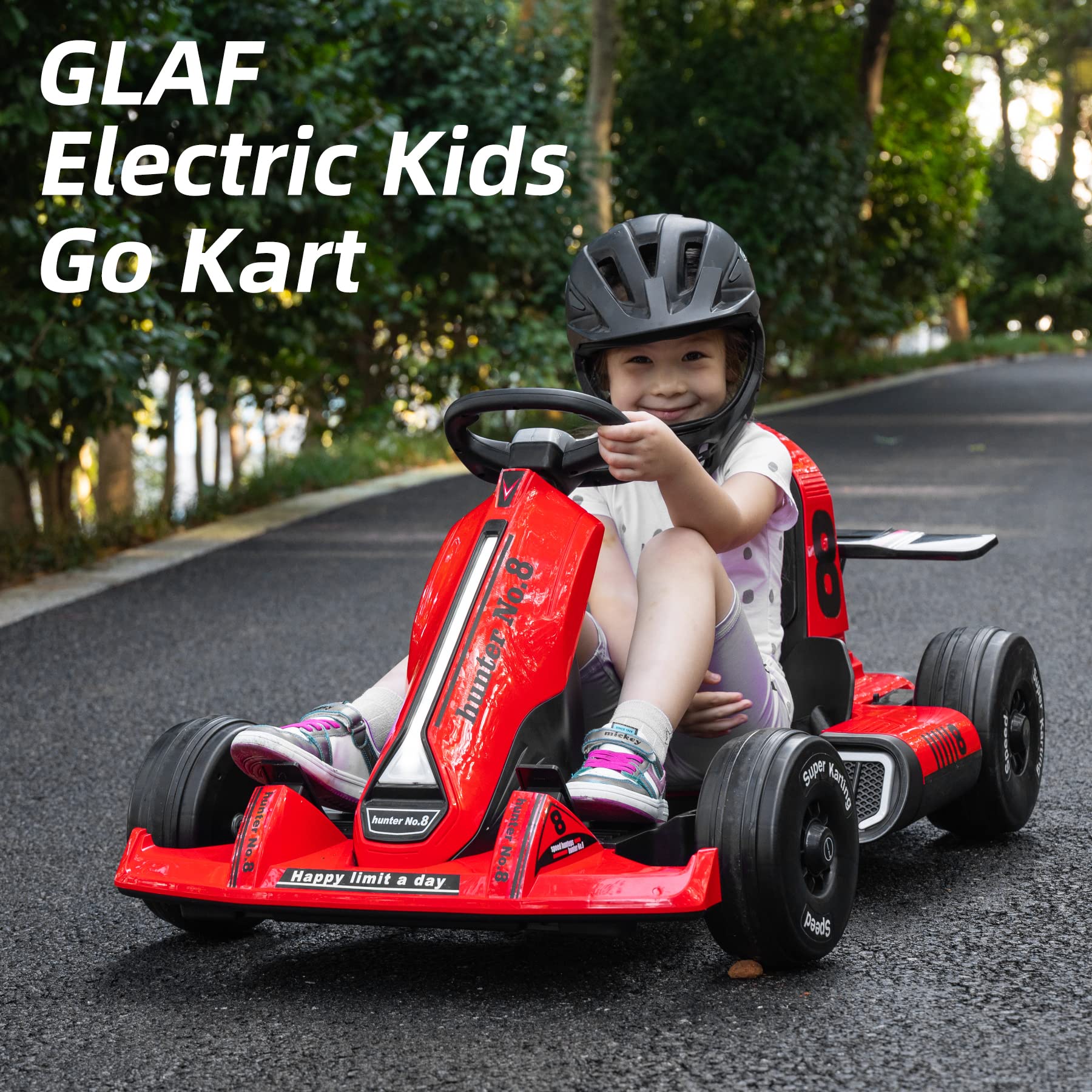 **GLAF 12V Electric Go Kart for Kids - Battery Powered Ride On Car with Remote Control, LED Lights, USB & Bluetooth - Outdoor Drift Racing Toy for Boys & Girls Ages 3+ (Red) - Perfect for Backyard Fun, Birthday Gifts & Family Playtime**