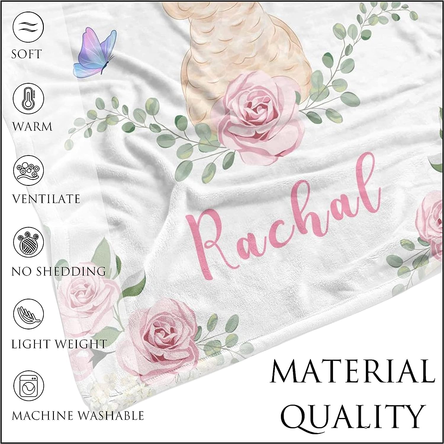 Personalized Baby Blanket for Girls with Name - Custom Alpaca Print Fleece Throw Blanket - 30