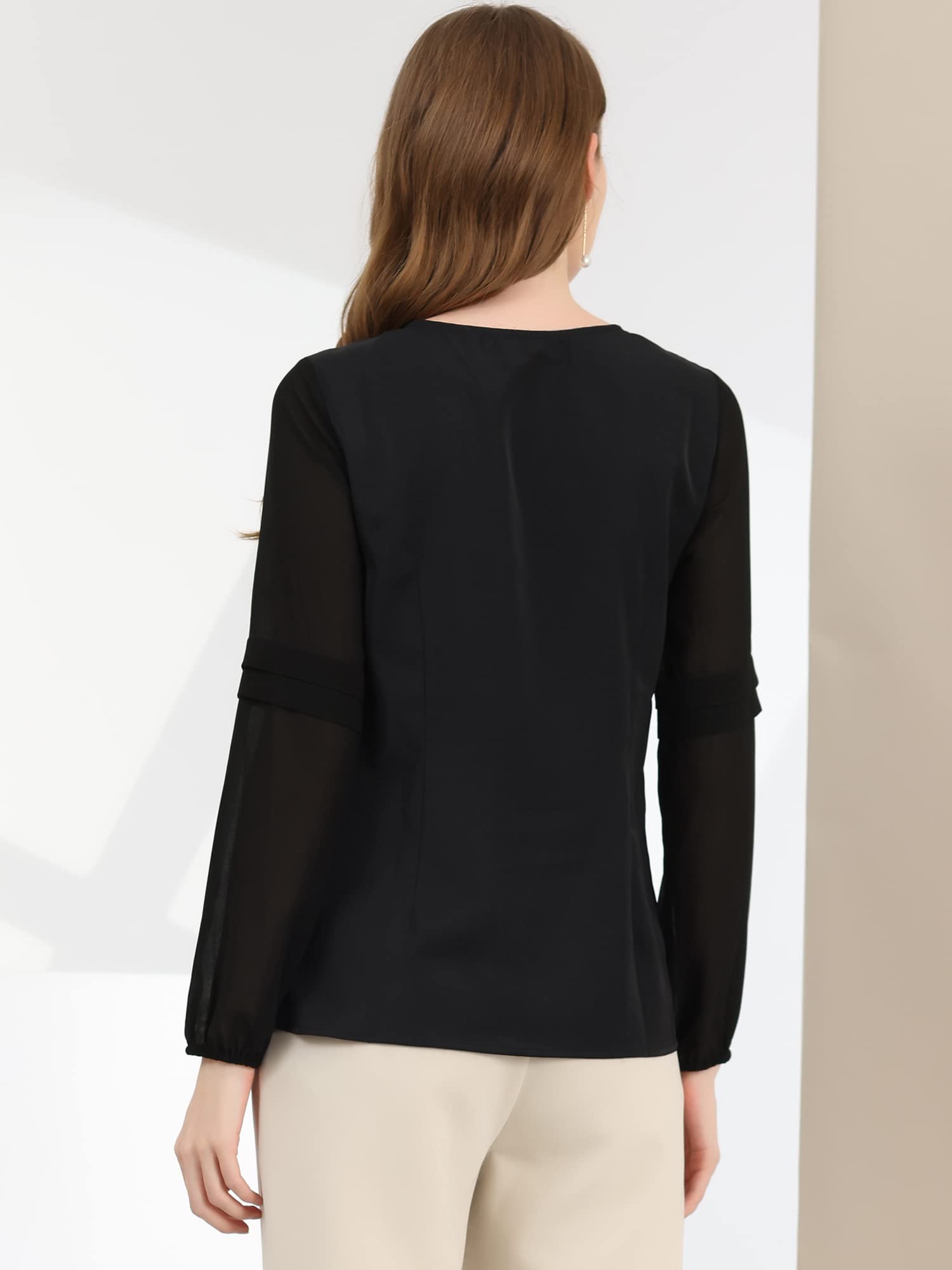 Allegra K Women's Elegant Chiffon Blouse - Semi-Sheer Long Sleeve Work Top with Keyhole Neckline | Perfect for Office Wear, Business Meetings & Professional Occasions