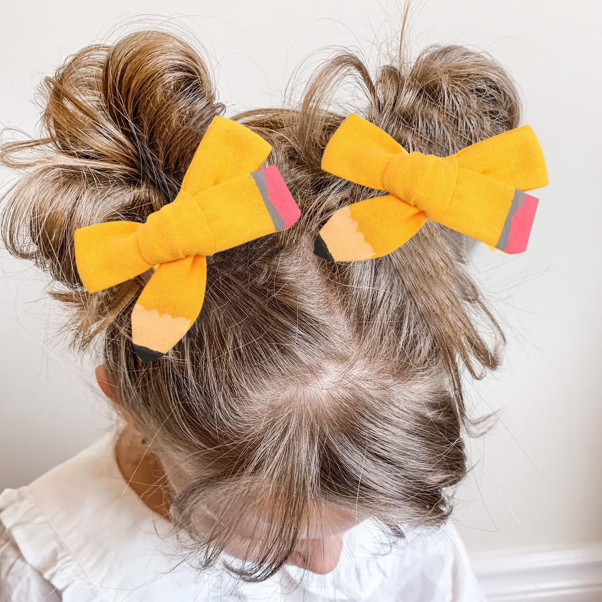 Hand Painted Yellow Pencil Hair Bows Clips for Girls - Cute School Hair Accessories for Kindergarten, 1st 2nd 3rd 4th 5th Grade Students - Perfect for First Day of School, Class Photos & Special Occasions